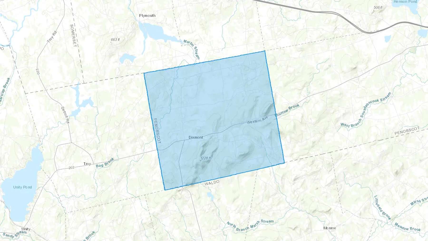 Dixmont, ME Cash heating Oil delivery map Map of the COD Fuel Oil delivery service area for Dixmont, ME