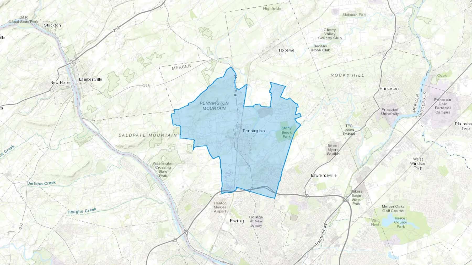 Pennington, NJ Cash heating Oil delivery map Map of the COD Fuel Oil delivery service area for Pennington, NJ