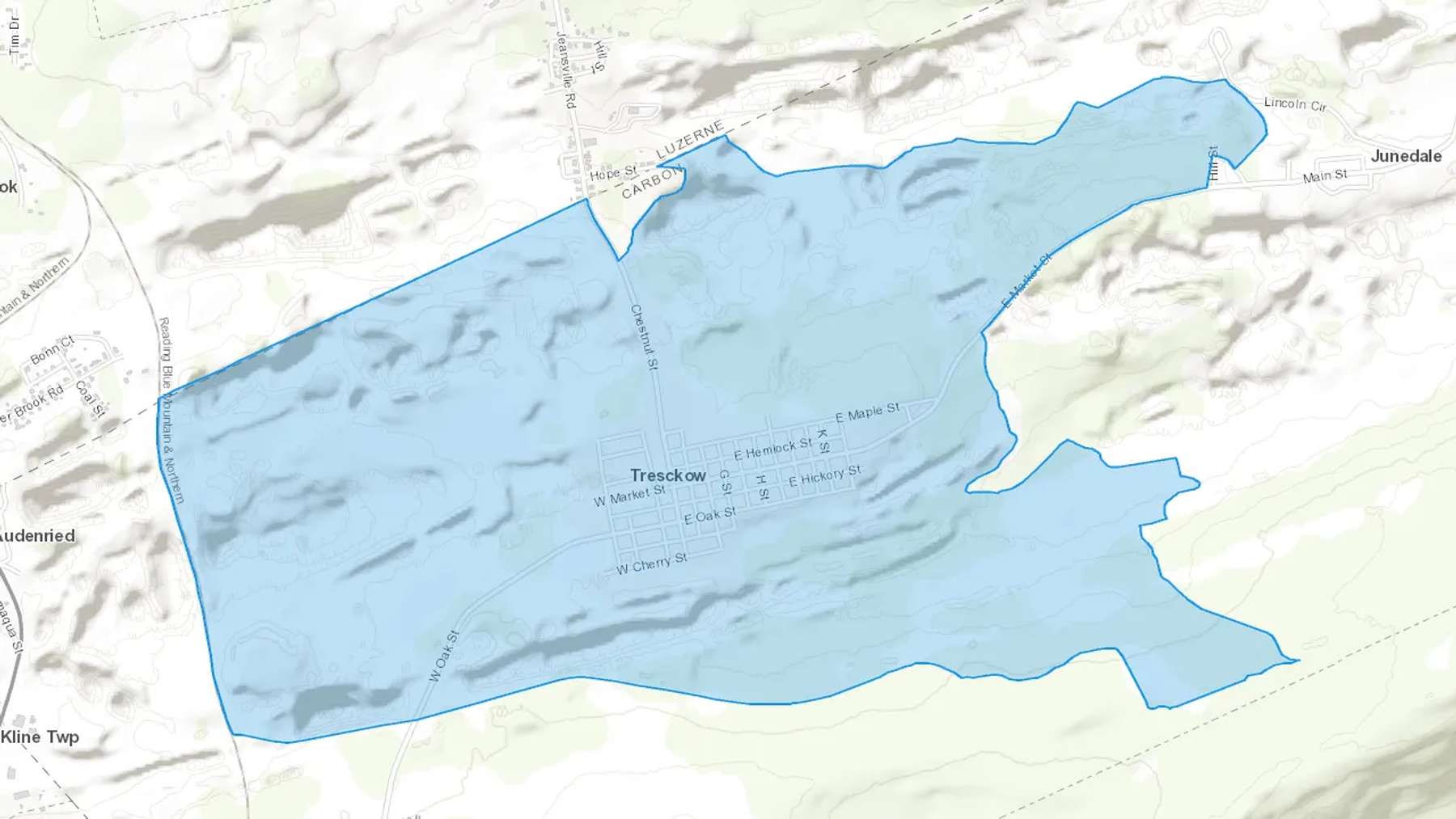 Tresckow, PA Cash heating Oil delivery map Map of the COD Fuel Oil delivery service area for Tresckow, PA