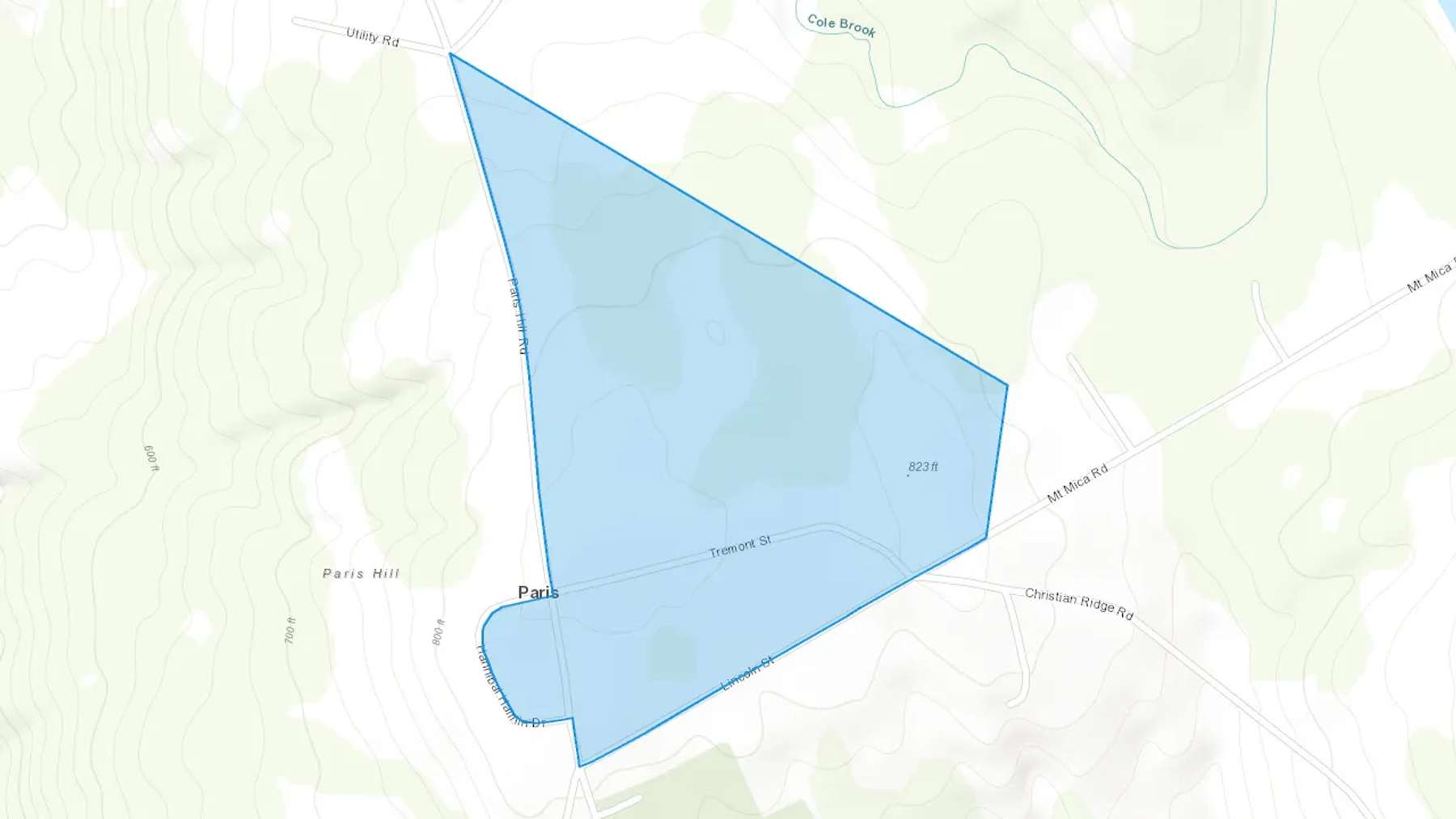 Paris, ME Cash heating Oil delivery map Map of the COD Fuel Oil delivery service area for Paris, ME