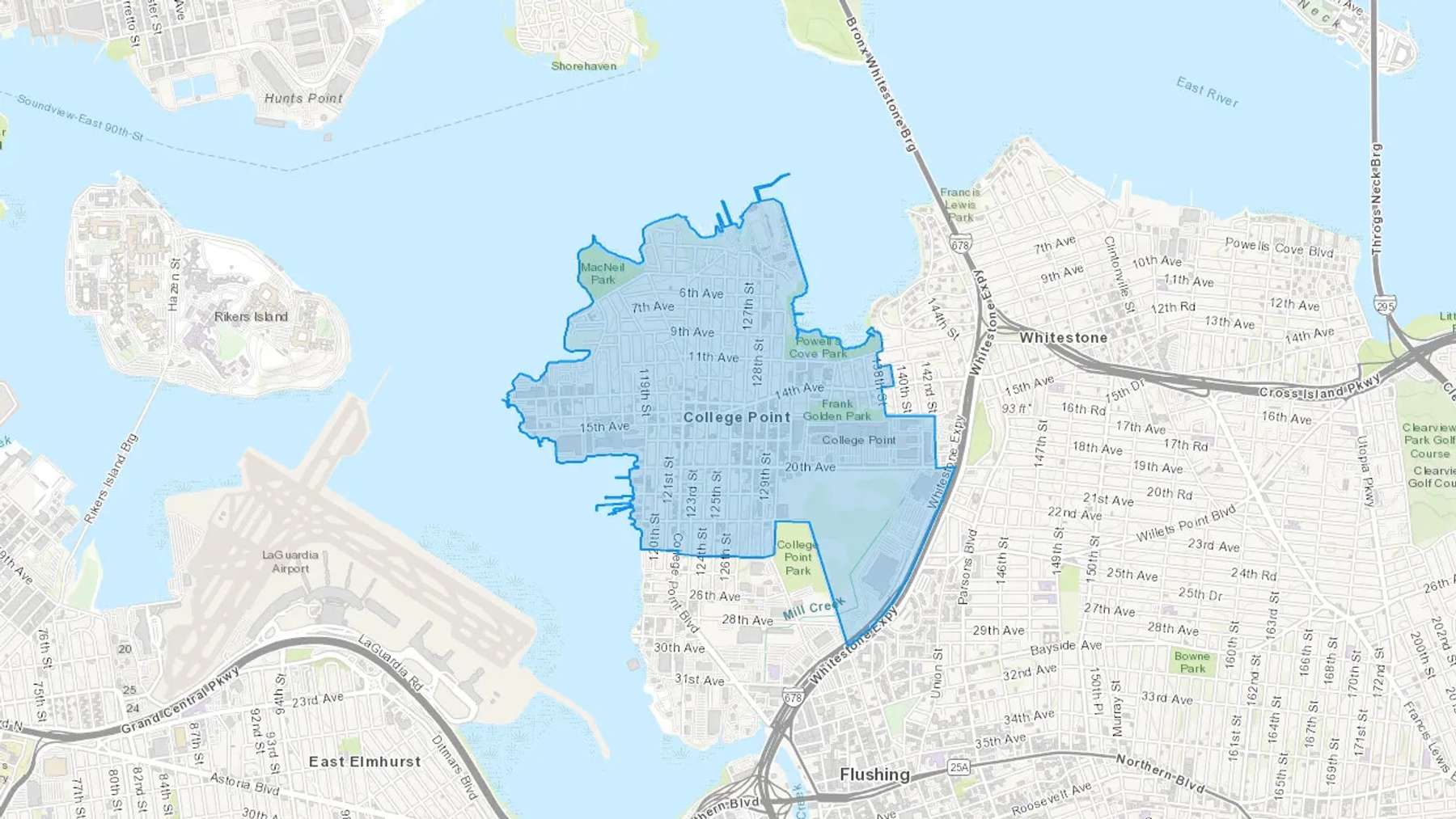 College Point, NY Cash heating Oil delivery map Map of the COD Fuel Oil delivery service area for College Point, NY