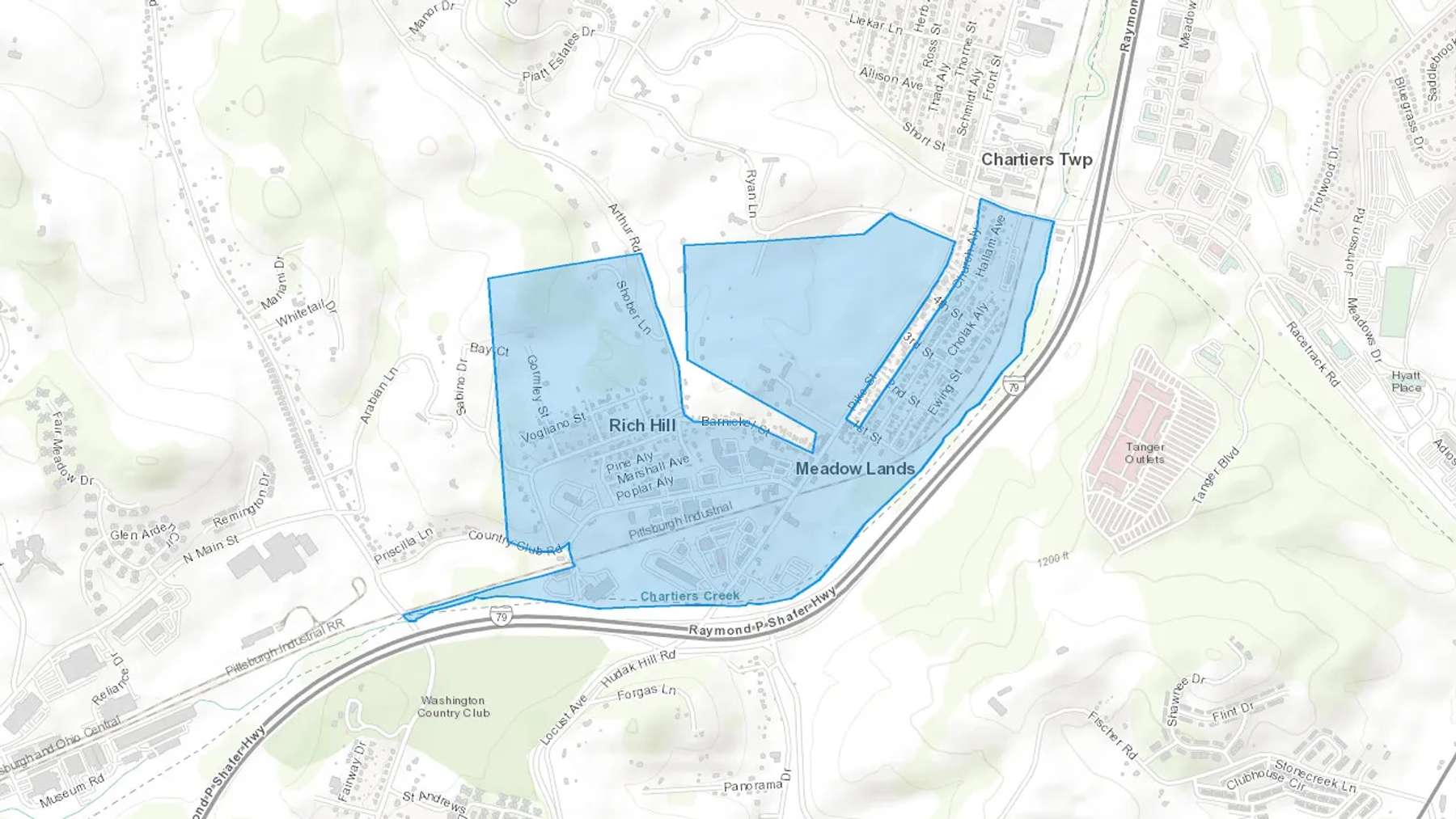 Meadow Lands, PA Cash heating Oil delivery map Map of the COD Fuel Oil delivery service area for Meadow Lands, PA