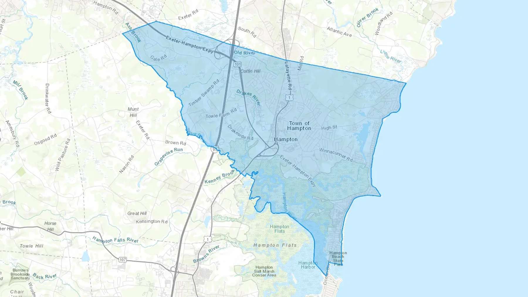 Hampton, NH Cash heating Oil delivery map Map of the COD Fuel Oil delivery service area for Hampton, NH