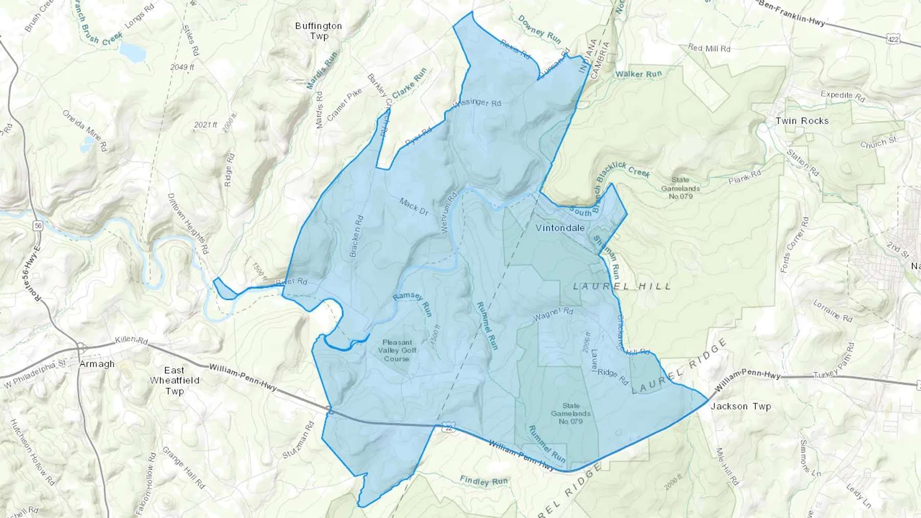 Vintondale, PA Cash heating Oil delivery map Map of the COD Fuel Oil delivery service area for Vintondale, PA