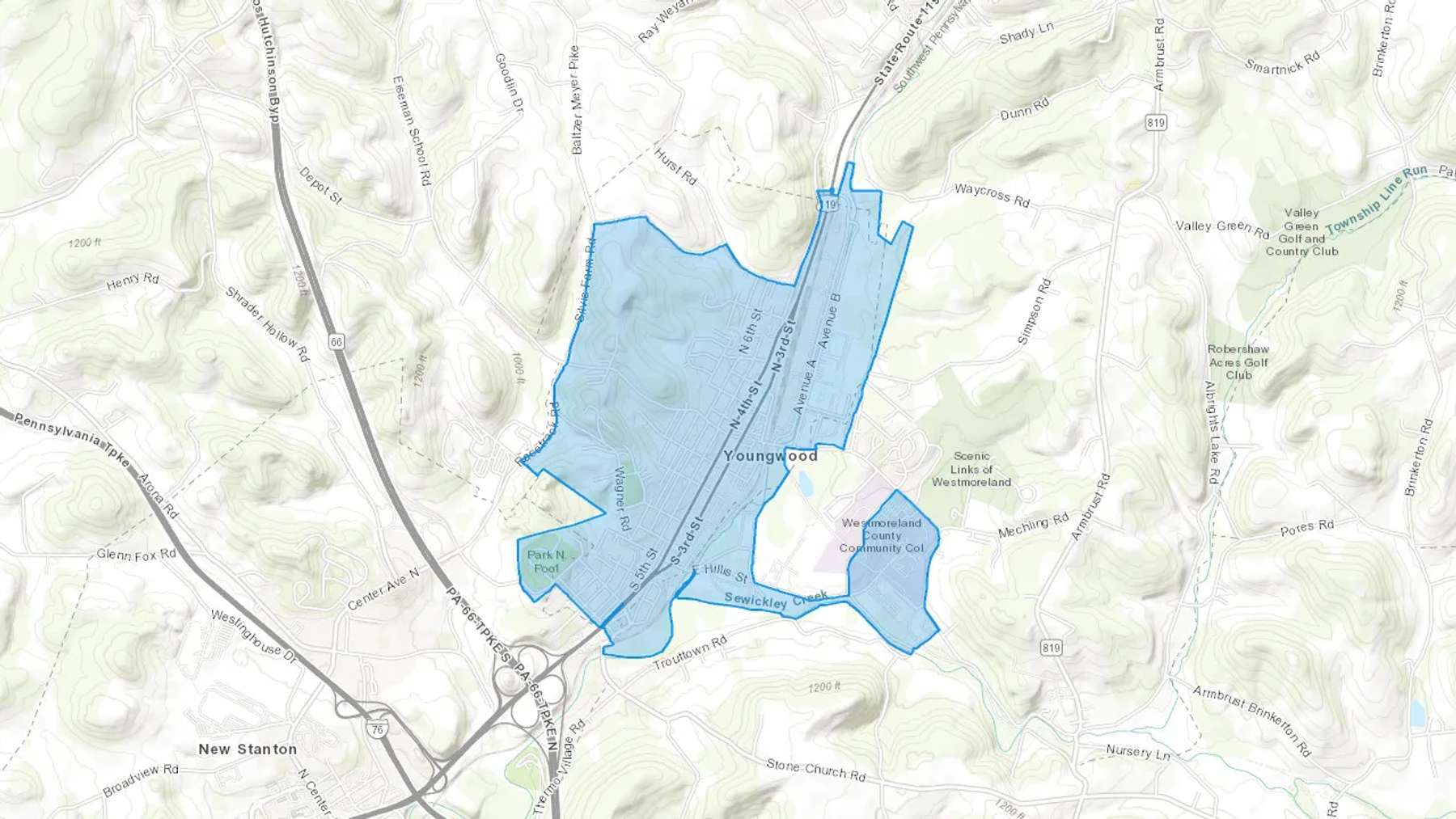 Youngwood, PA Cash heating Oil delivery map Map of the COD Fuel Oil delivery service area for Youngwood, PA