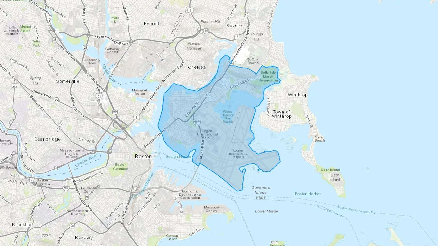 East Boston, MA Cash heating Oil delivery map Map of the COD Fuel Oil delivery service area for East Boston, MA