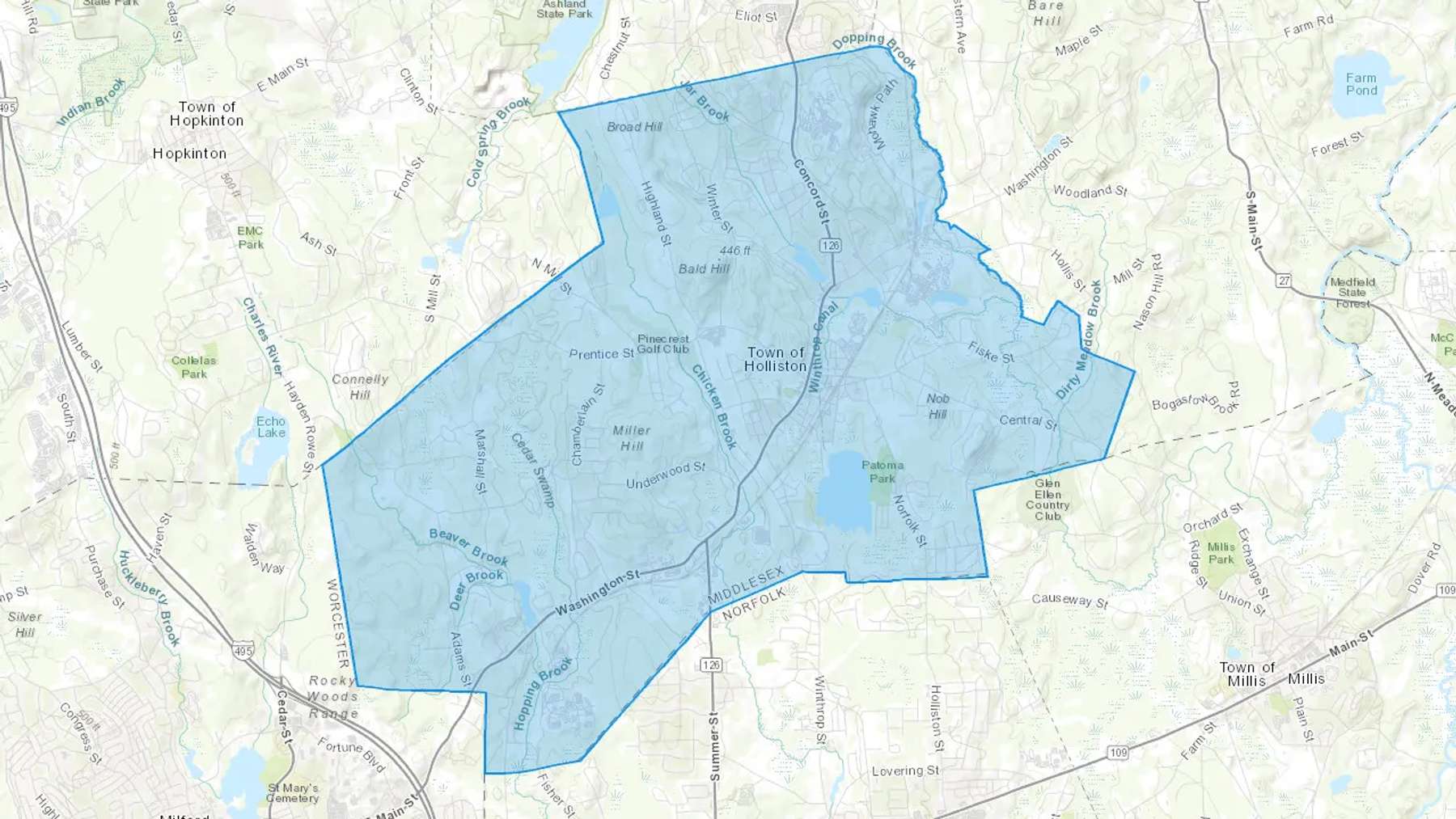 Holliston, MA Cash heating Oil delivery map Map of the COD Fuel Oil delivery service area for Holliston, MA