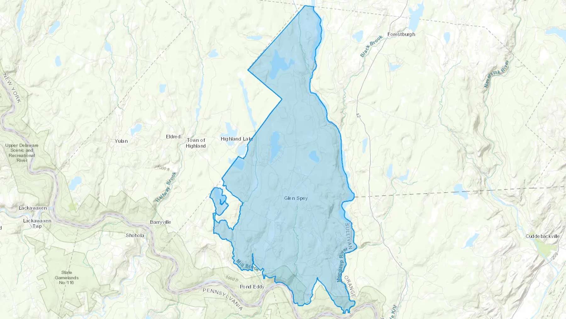 Glen Spey, NY Cash heating Oil delivery map Map of the COD Fuel Oil delivery service area for Glen Spey, NY