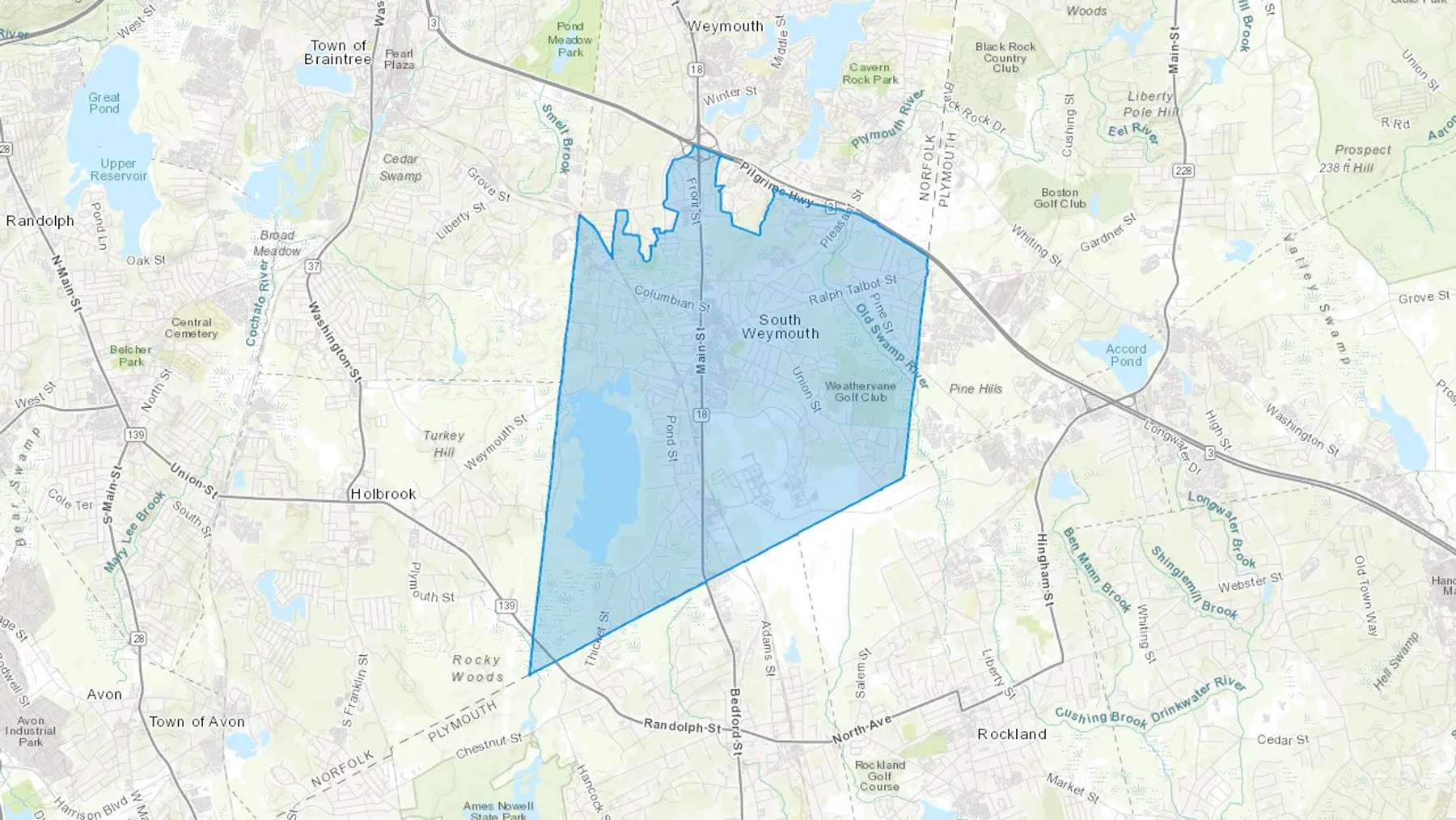 South Weymouth, MA Cash heating Oil delivery map Map of the COD Fuel Oil delivery service area for South Weymouth, MA