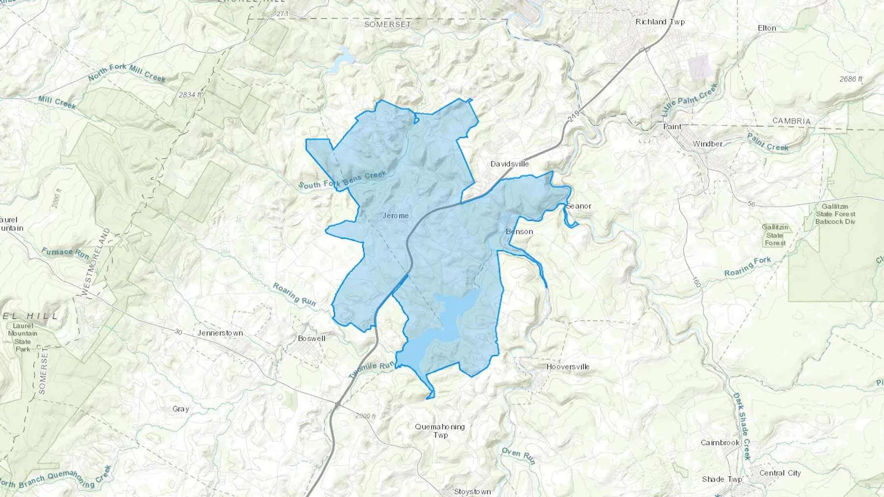 Hollsopple, PA Cash heating Oil delivery map Map of the COD Fuel Oil delivery service area for Hollsopple, PA