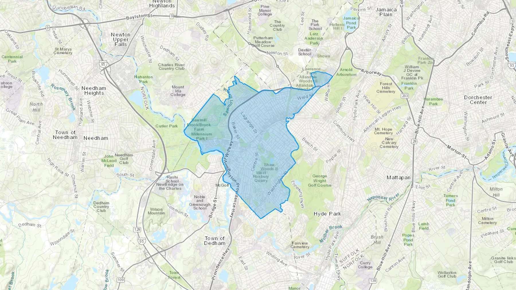West Roxbury, MA Cash heating Oil delivery map Map of the COD Fuel Oil delivery service area for West Roxbury, MA