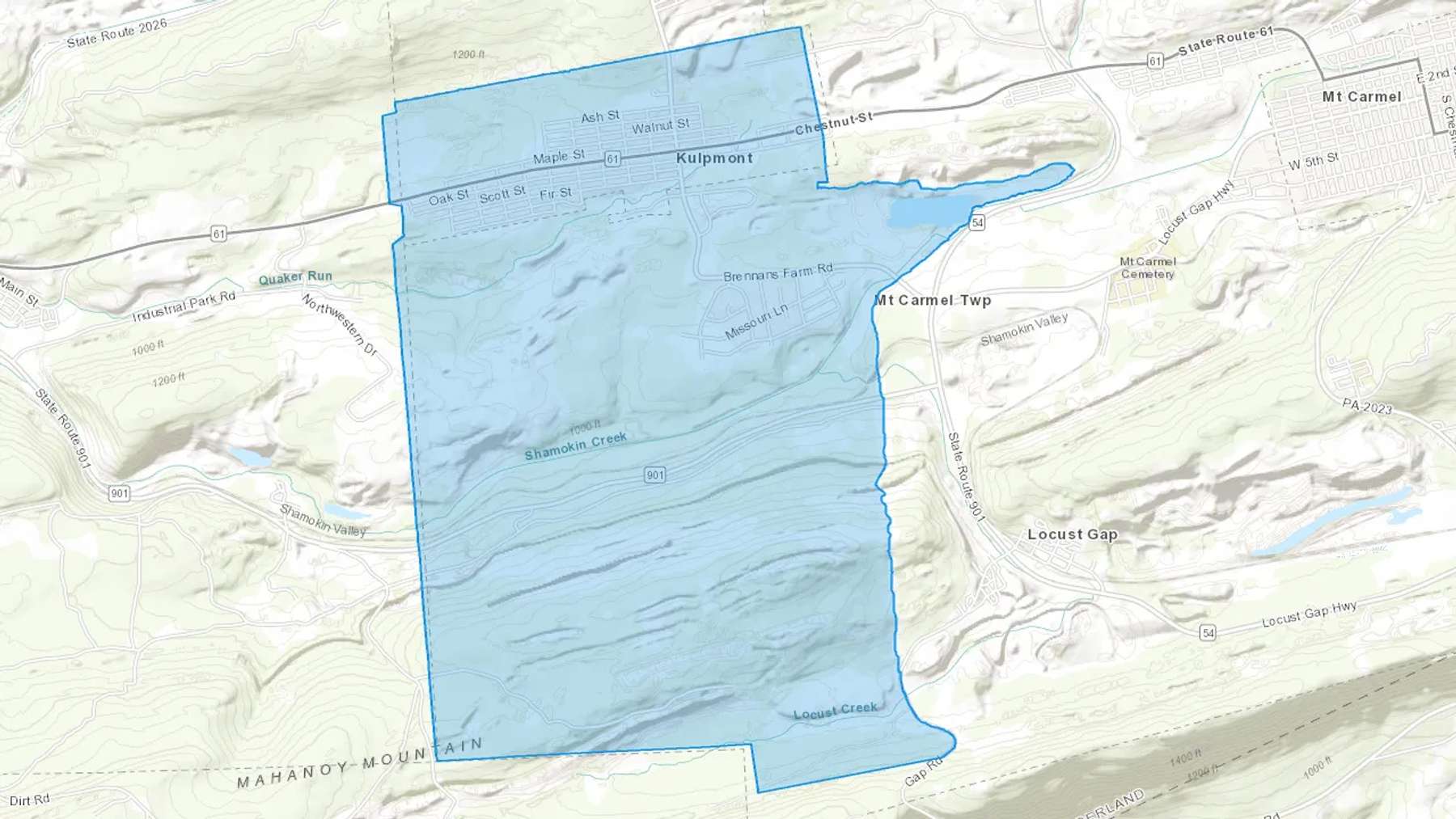 Kulpmont, PA Cash heating Oil delivery map Map of the COD Fuel Oil delivery service area for Kulpmont, PA