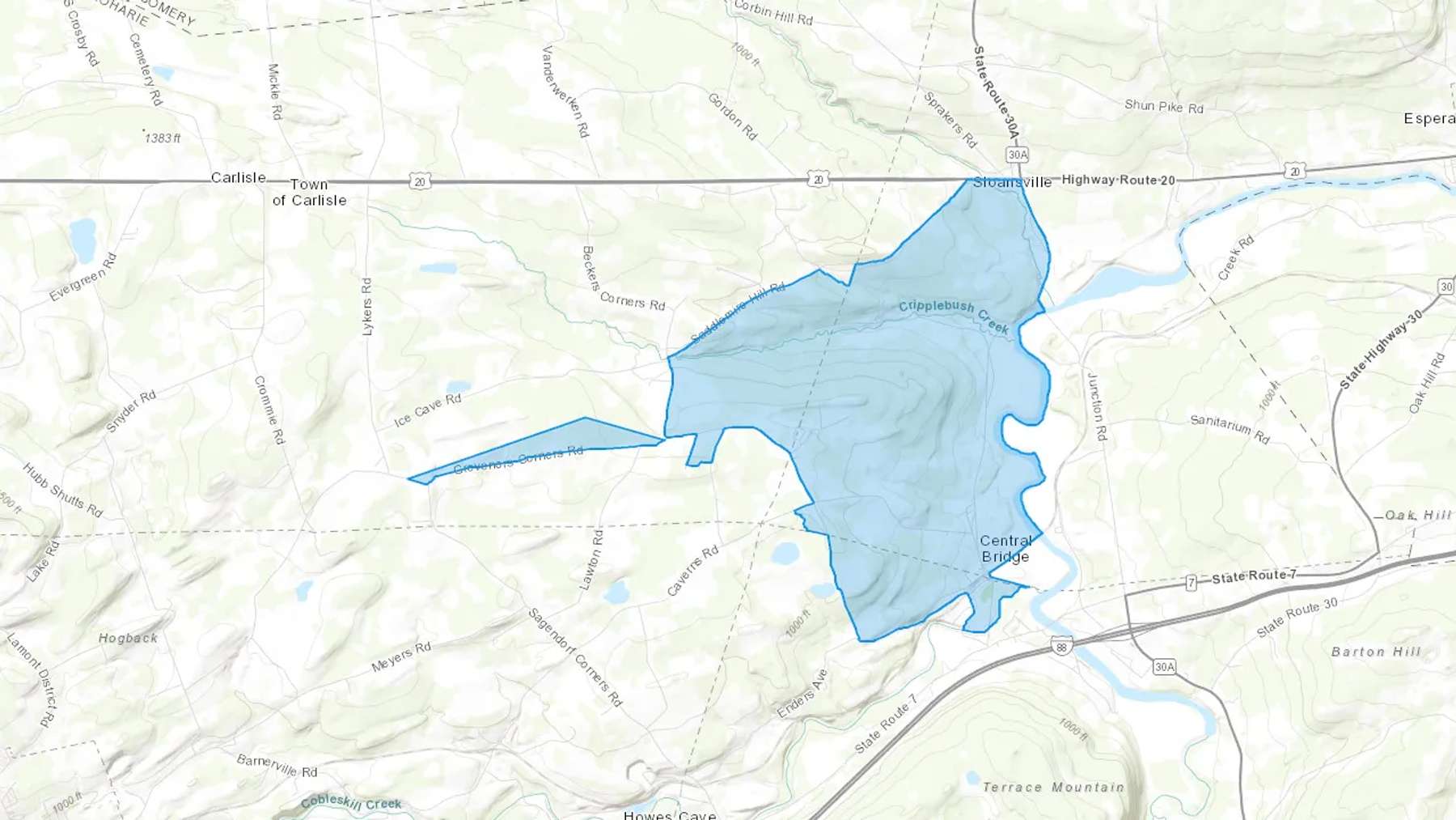 Central Bridge, NY Cash heating Oil delivery map Map of the COD Fuel Oil delivery service area for Central Bridge, NY