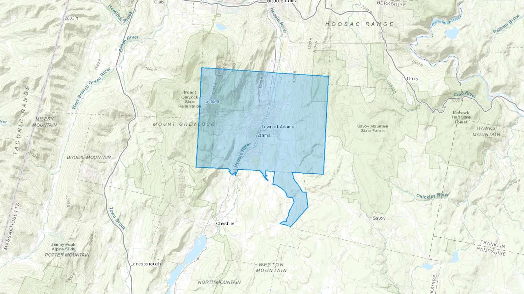 Adams, MA Cash heating Oil delivery map Map of the COD Fuel Oil delivery service area for Adams, MA