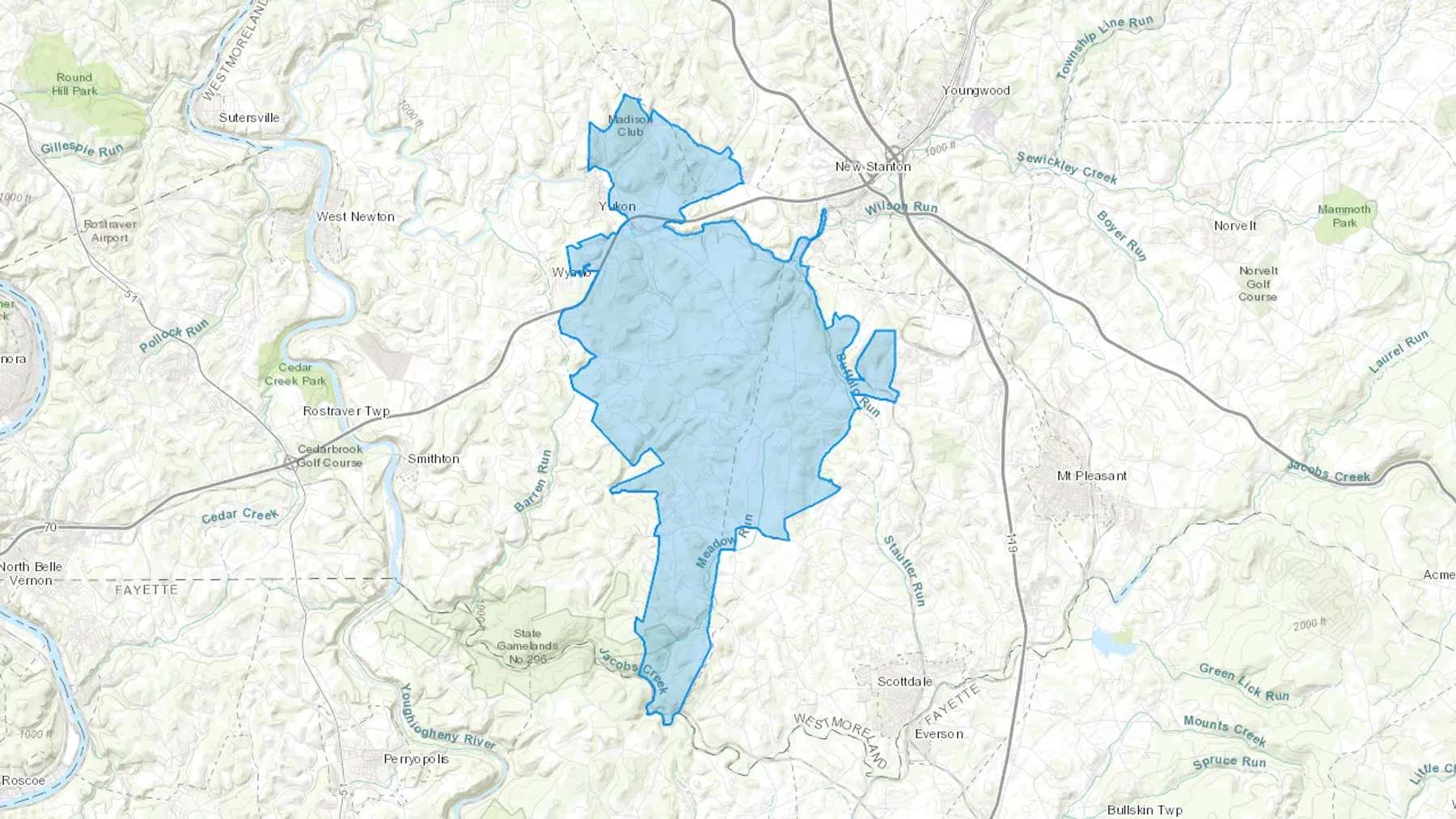 Ruffs Dale, PA Cash heating Oil delivery map Map of the COD Fuel Oil delivery service area for Ruffs Dale, PA
