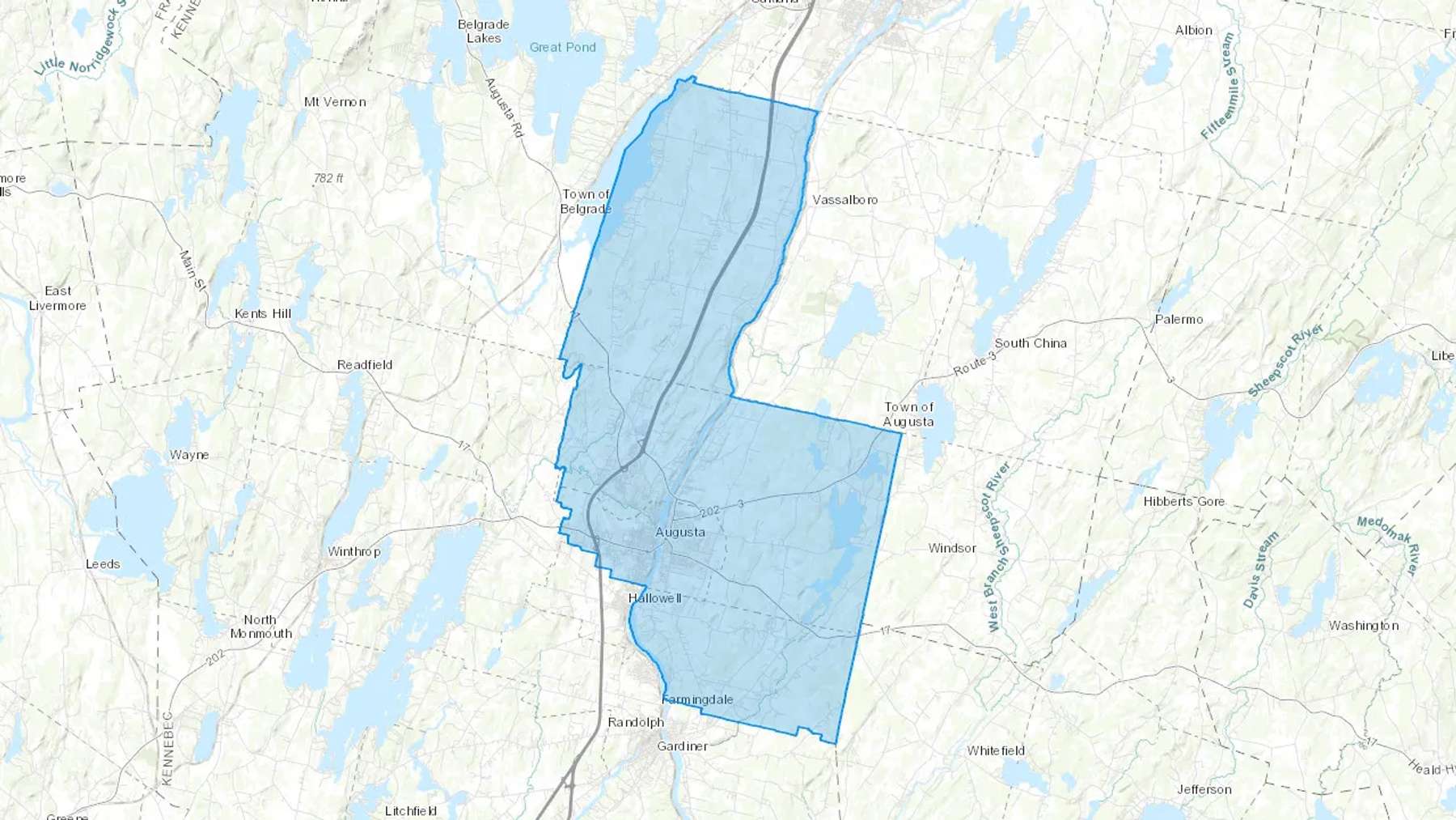 Augusta, ME Cash heating Oil delivery map Map of the COD Fuel Oil delivery service area for Augusta, ME