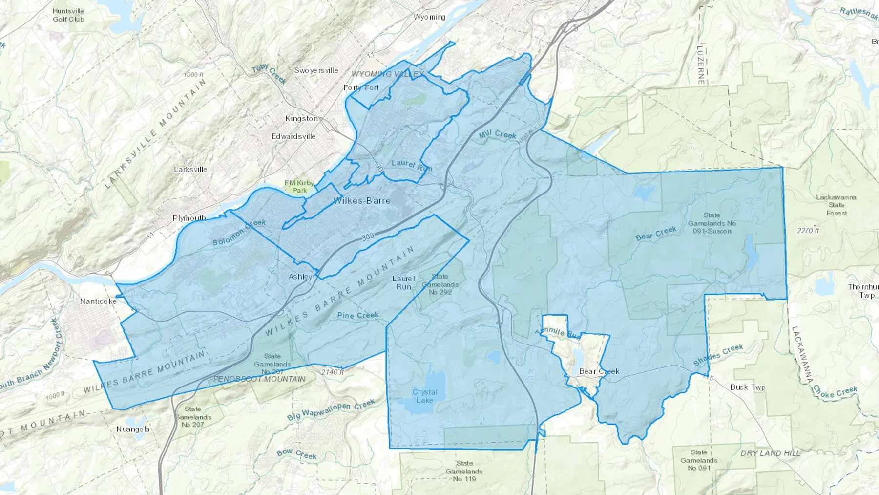 Wilkes Barre, PA Cash heating Oil delivery map Map of the COD Fuel Oil delivery service area for Wilkes Barre, PA