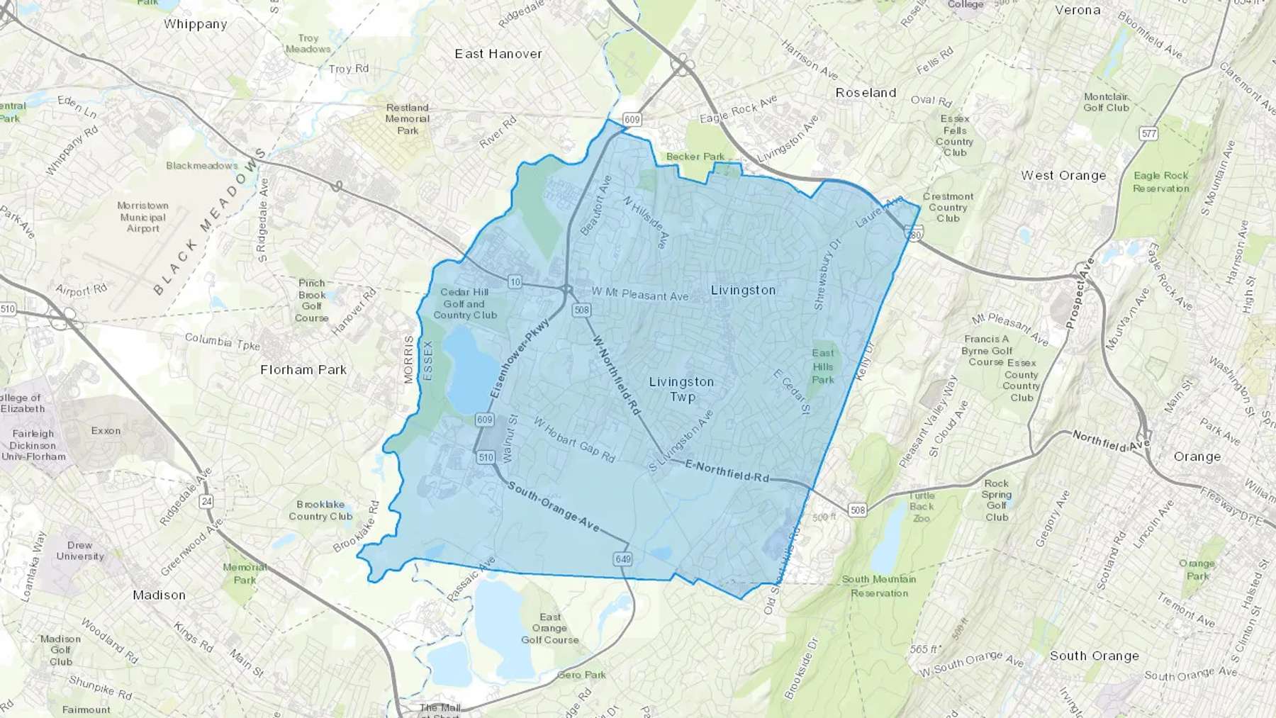 Livingston, NJ Cash heating Oil delivery map Map of the COD Fuel Oil delivery service area for Livingston, NJ