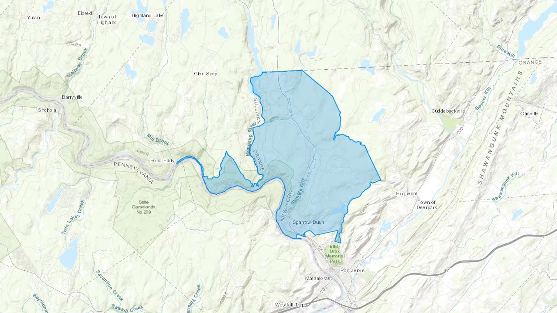 Sparrow Bush, NY Cash heating Oil delivery map Map of the COD Fuel Oil delivery service area for Sparrow Bush, NY