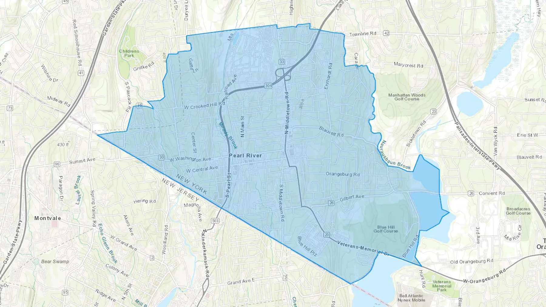 Pearl River, NY Cash heating Oil delivery map Map of the COD Fuel Oil delivery service area for Pearl River, NY