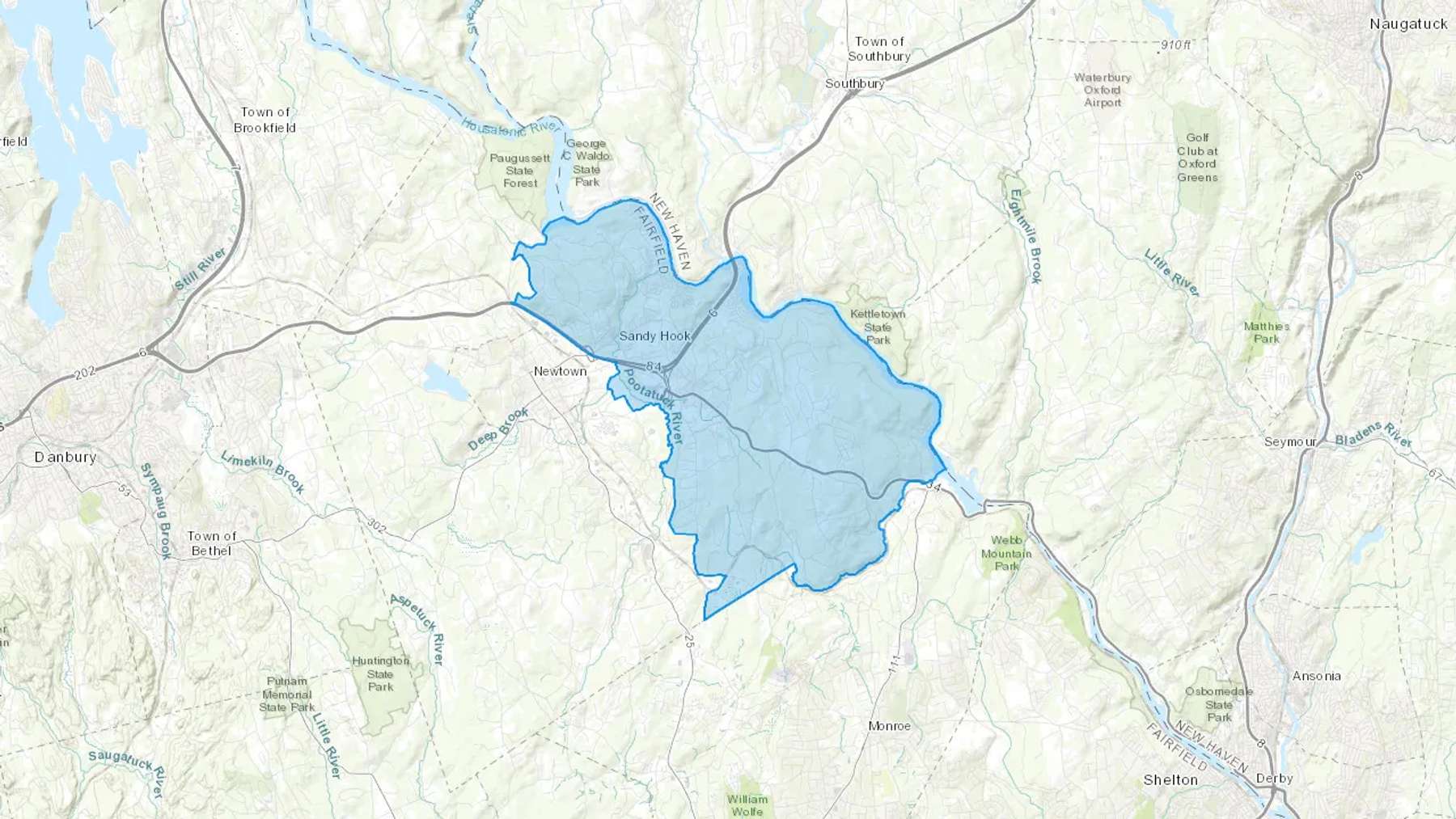 Sandy Hook, CT Cash heating Oil delivery map Map of the COD Fuel Oil delivery service area for Sandy Hook, CT