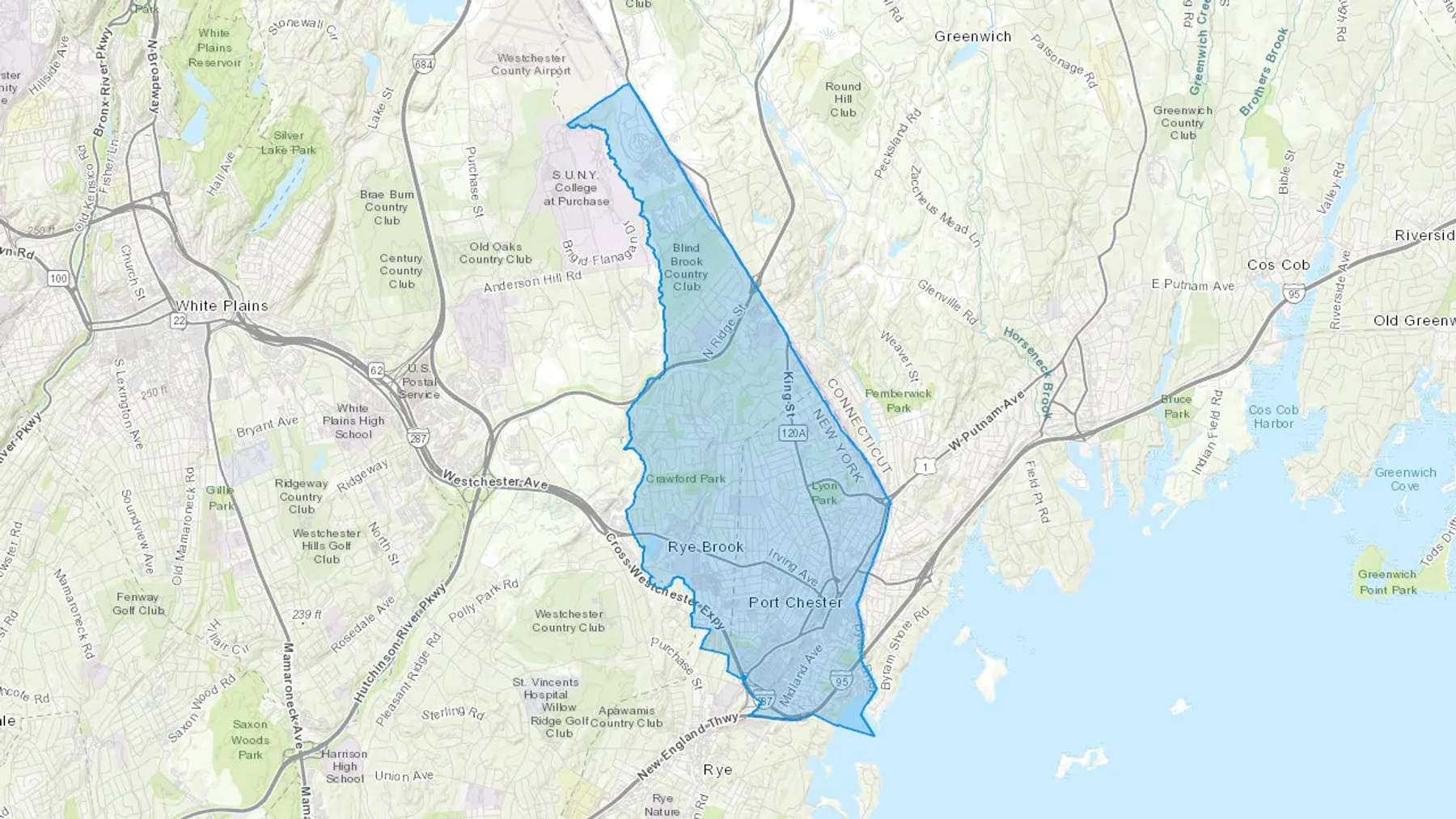 Port Chester, NY Cash heating Oil delivery map Map of the COD Fuel Oil delivery service area for Port Chester, NY