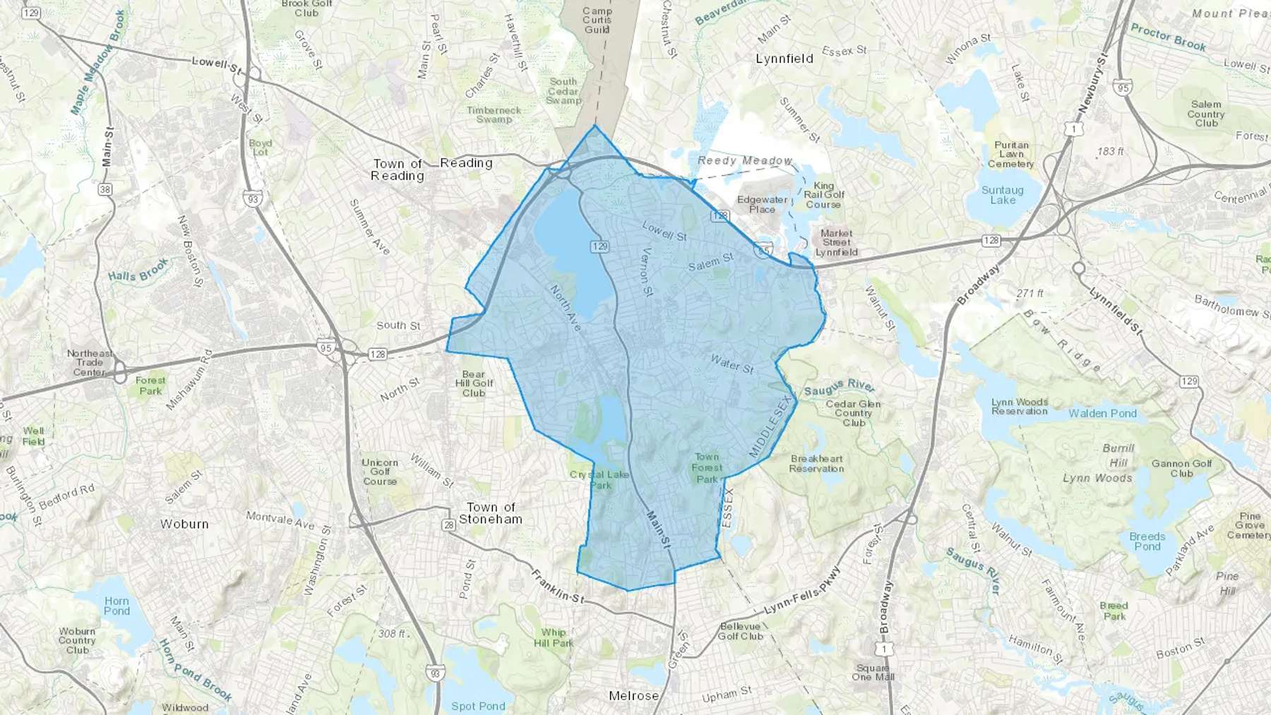 Wakefield, MA Cash heating Oil delivery map Map of the COD Fuel Oil delivery service area for Wakefield, MA