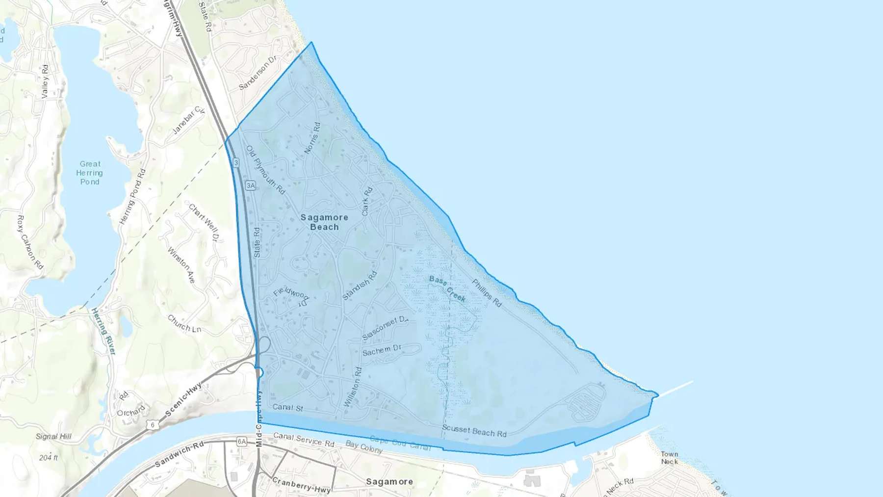 Sagamore Beach, MA Cash heating Oil delivery map Map of the COD Fuel Oil delivery service area for Sagamore Beach, MA