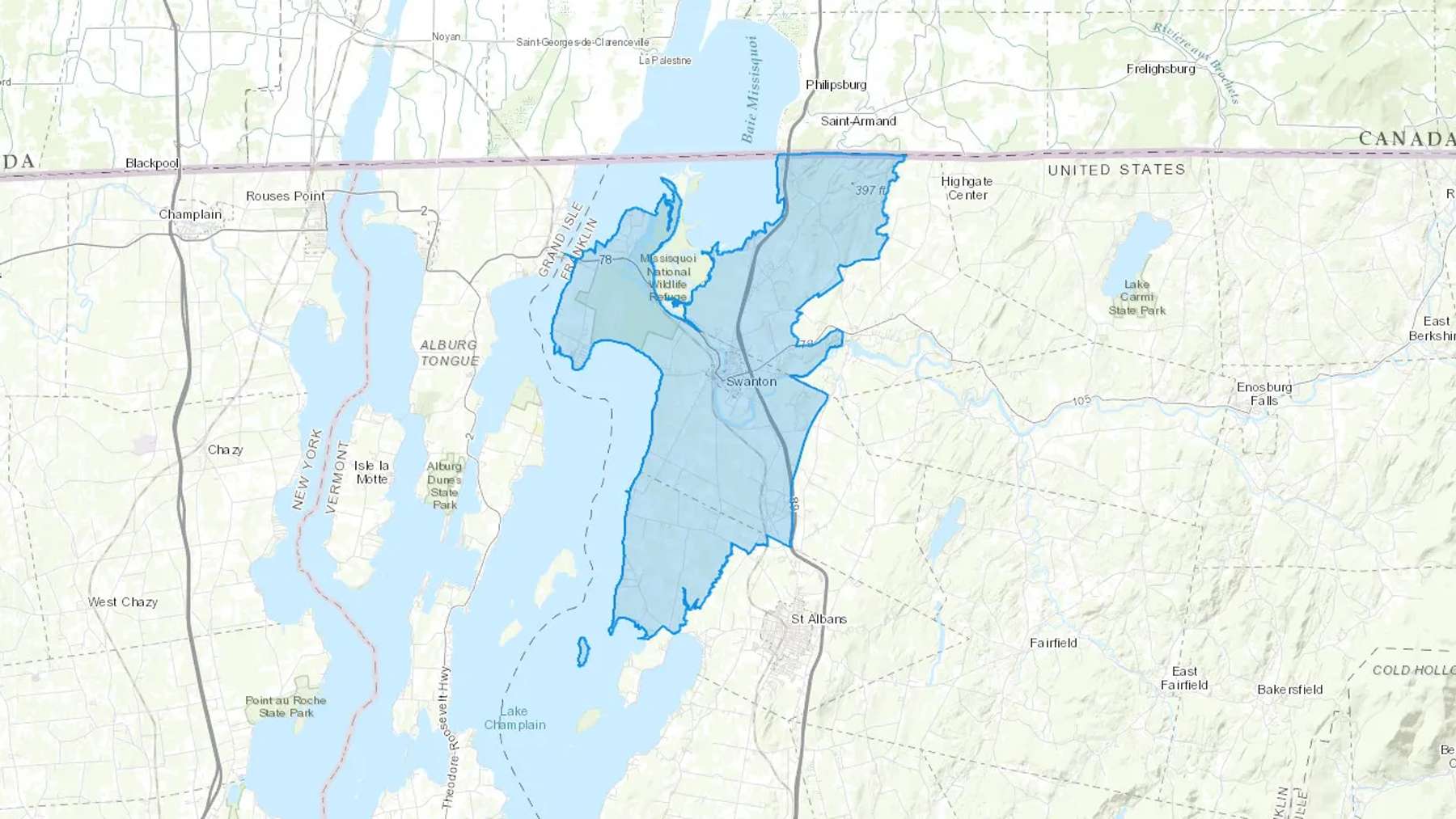 Swanton, VT Cash heating Oil delivery map Map of the COD Fuel Oil delivery service area for Swanton, VT
