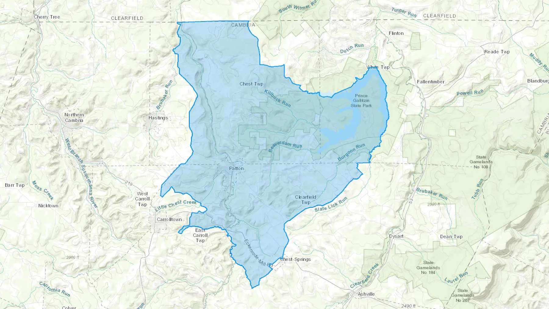 Patton, PA Cash heating Oil delivery map Map of the COD Fuel Oil delivery service area for Patton, PA