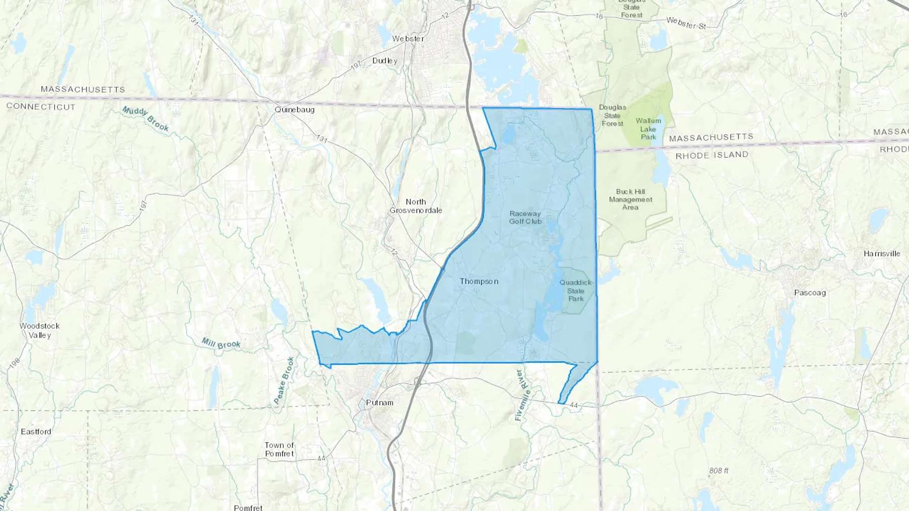 Thompson, CT Cash heating Oil delivery map Map of the COD Fuel Oil delivery service area for Thompson, CT