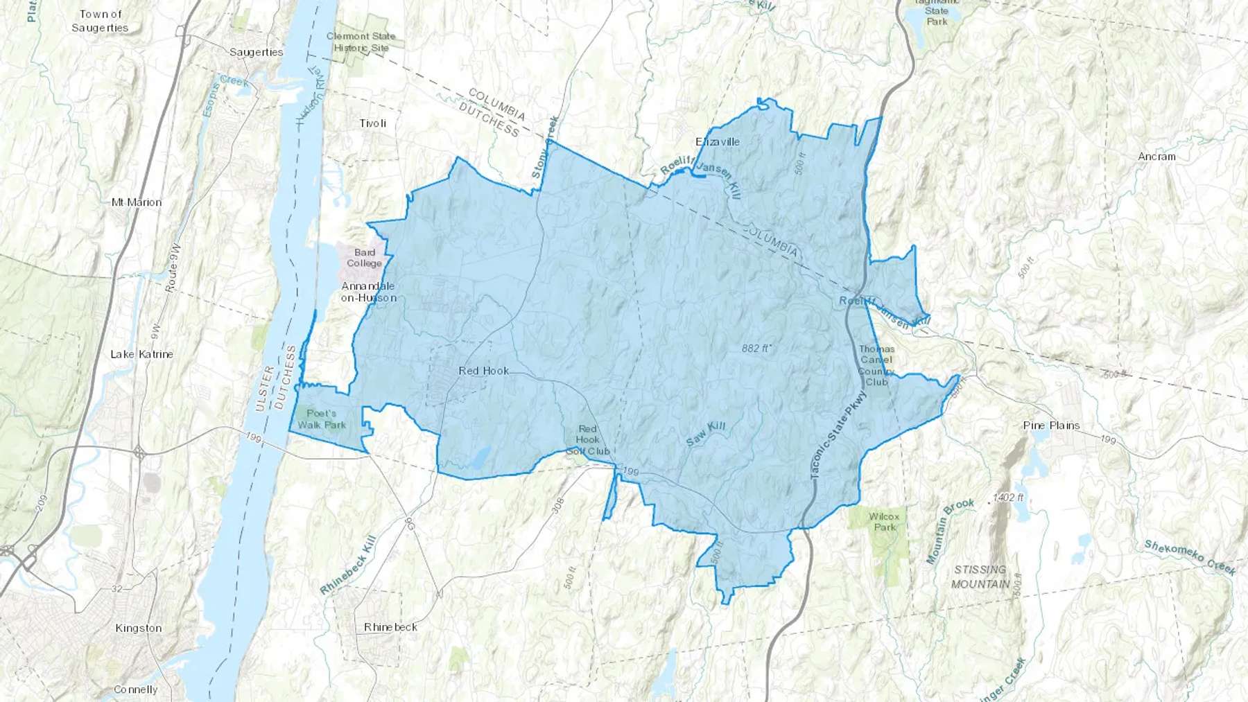 Red Hook, NY Cash heating Oil delivery map Map of the COD Fuel Oil delivery service area for Red Hook, NY