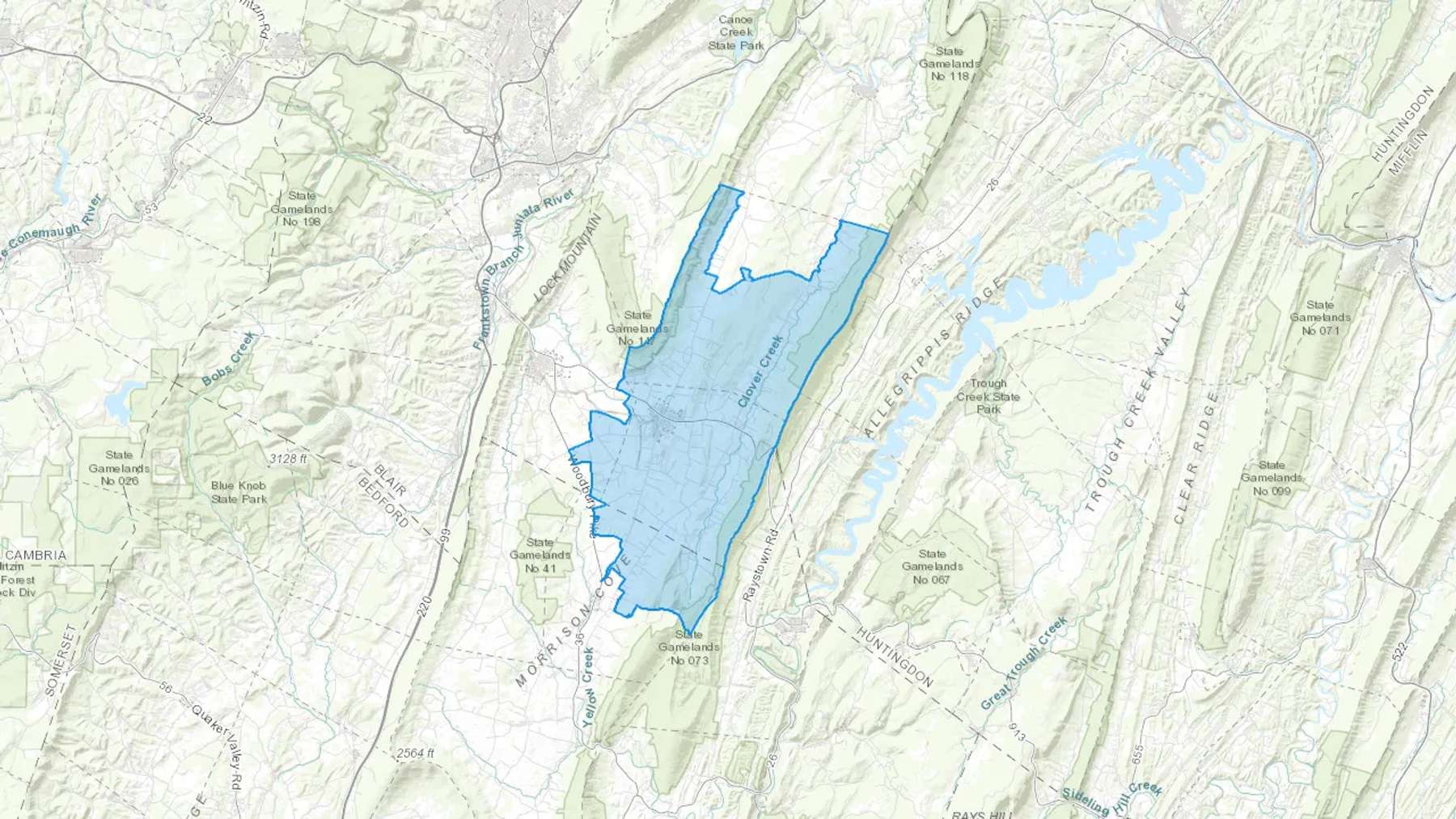 Martinsburg, PA Cash heating Oil delivery map Map of the COD Fuel Oil delivery service area for Martinsburg, PA