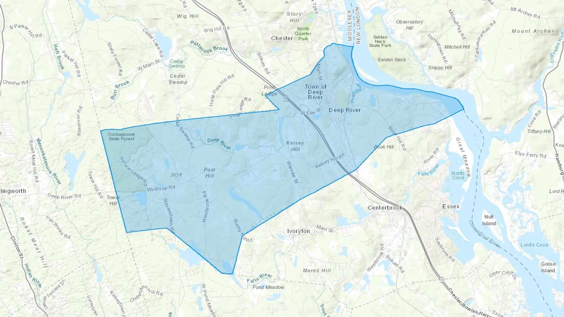Deep River, CT Cash heating Oil delivery map Map of the COD Fuel Oil delivery service area for Deep River, CT