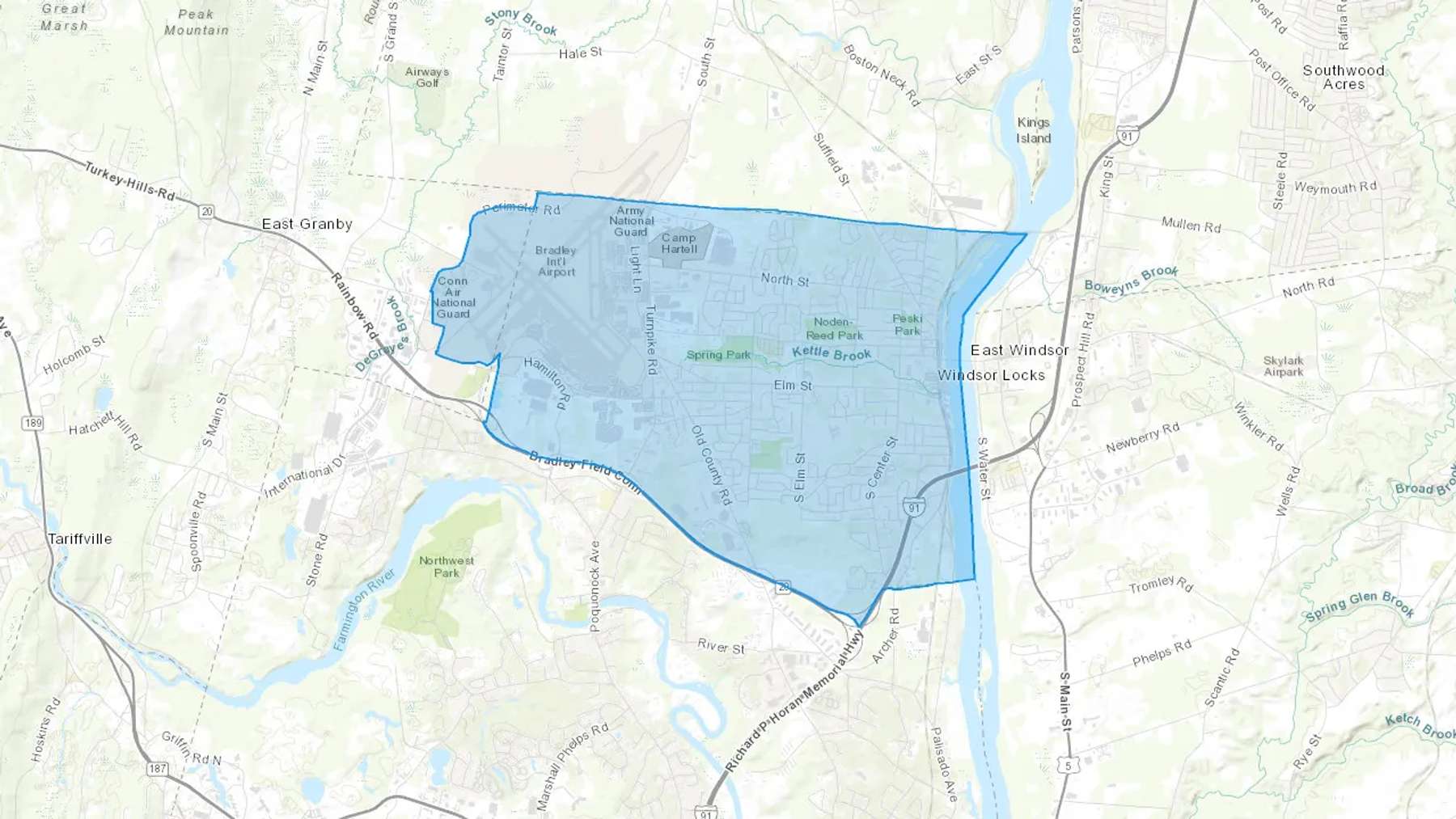 Windsor Locks, CT Cash heating Oil delivery map Map of the COD Fuel Oil delivery service area for Windsor Locks, CT