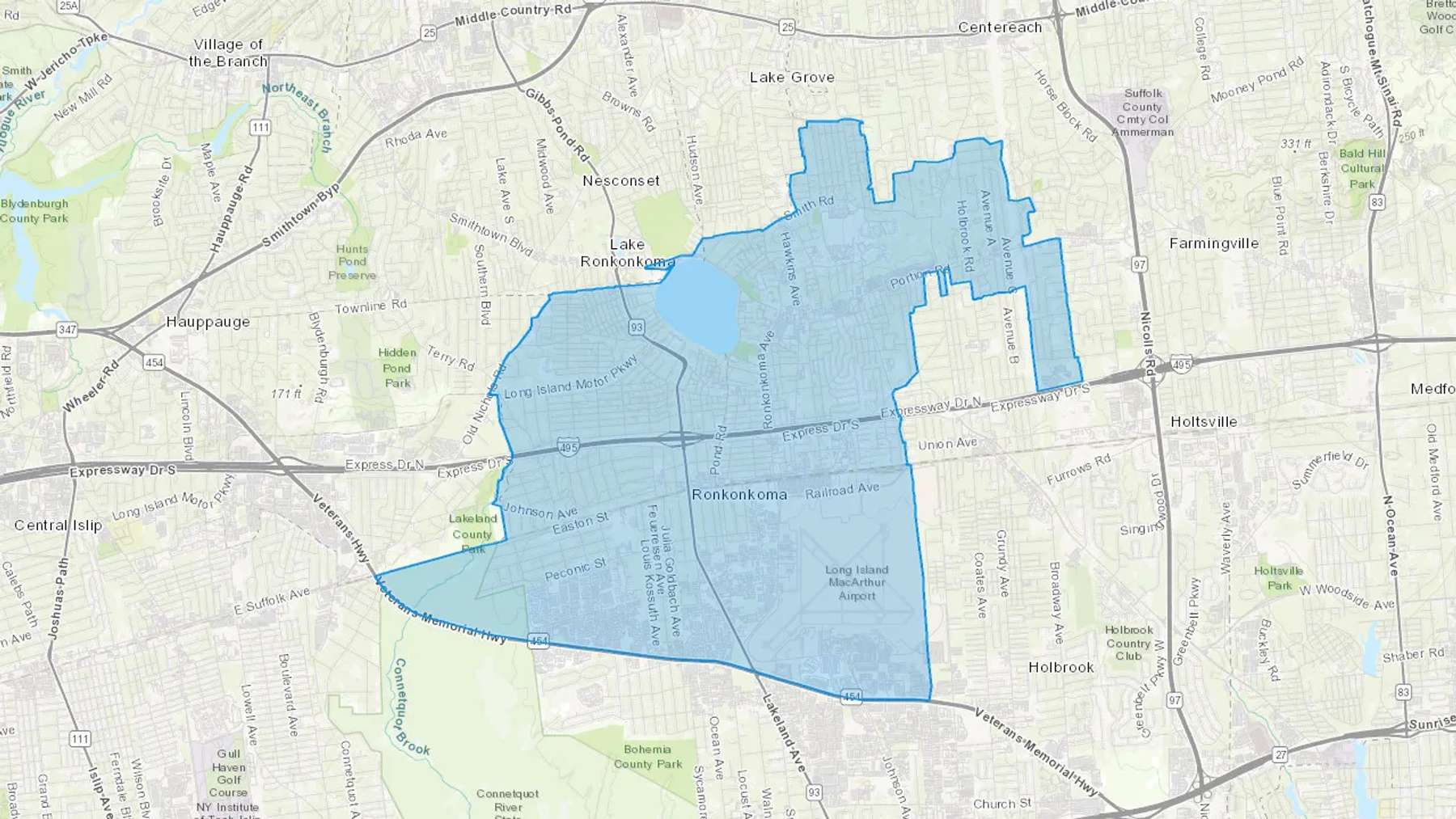 Ronkonkoma, NY Cash heating Oil delivery map Map of the COD Fuel Oil delivery service area for Ronkonkoma, NY