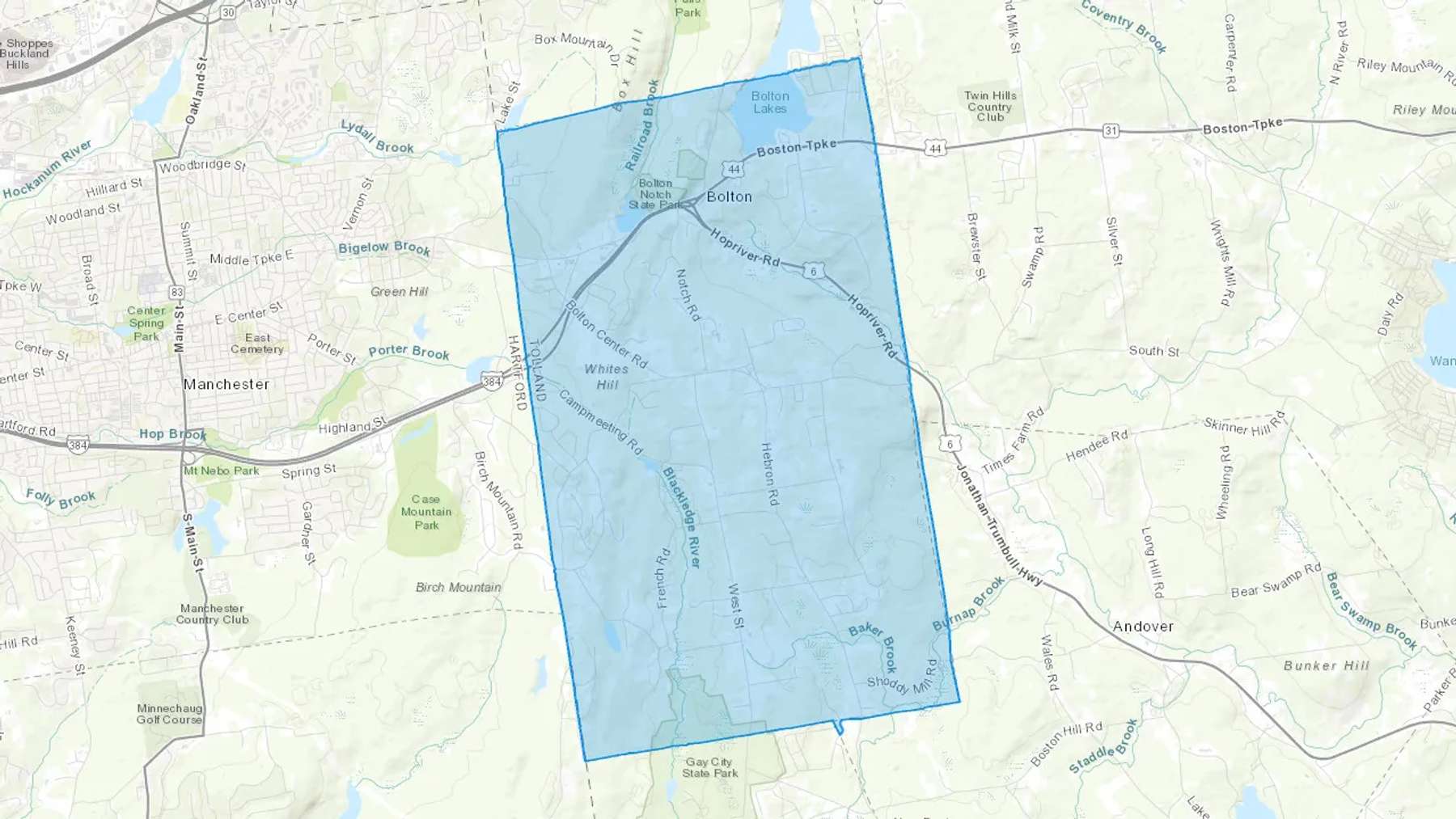 Bolton, CT Cash heating Oil delivery map Map of the COD Fuel Oil delivery service area for Bolton, CT