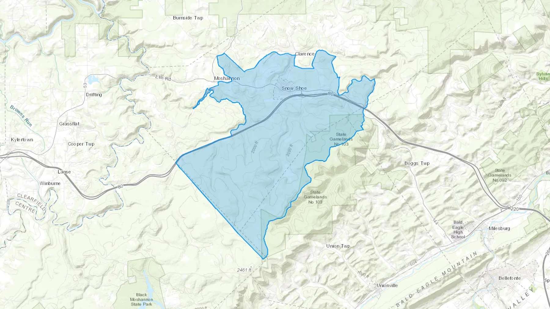 Snow Shoe, PA Cash heating Oil delivery map Map of the COD Fuel Oil delivery service area for Snow Shoe, PA