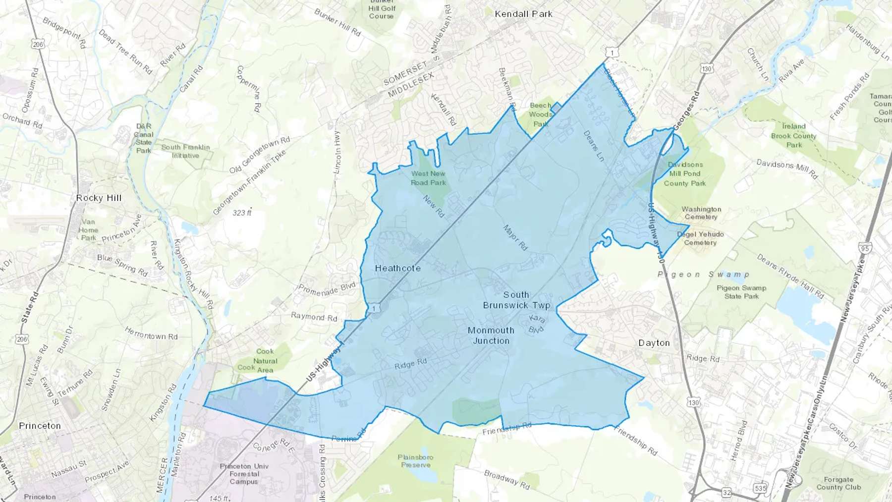 Monmouth Junction, NJ Cash heating Oil delivery map Map of the COD Fuel Oil delivery service area for Monmouth Junction, NJ
