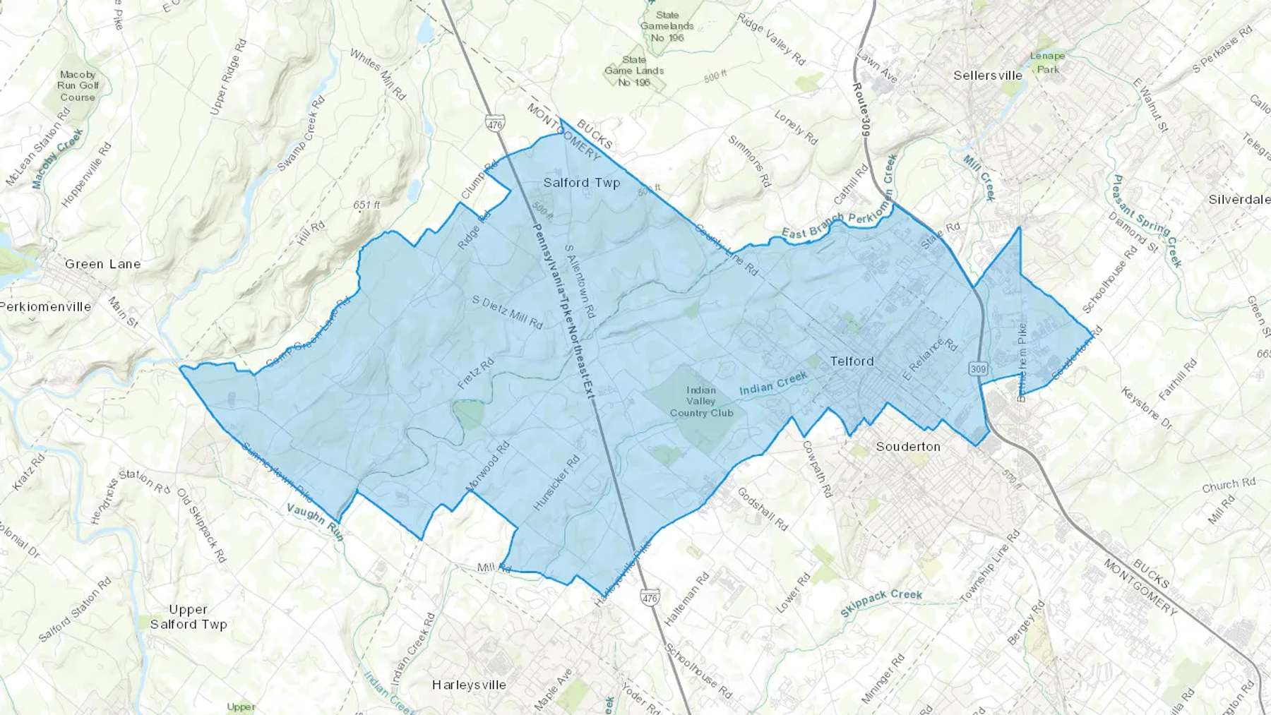 Telford, PA Cash heating Oil delivery map Map of the COD Fuel Oil delivery service area for Telford, PA