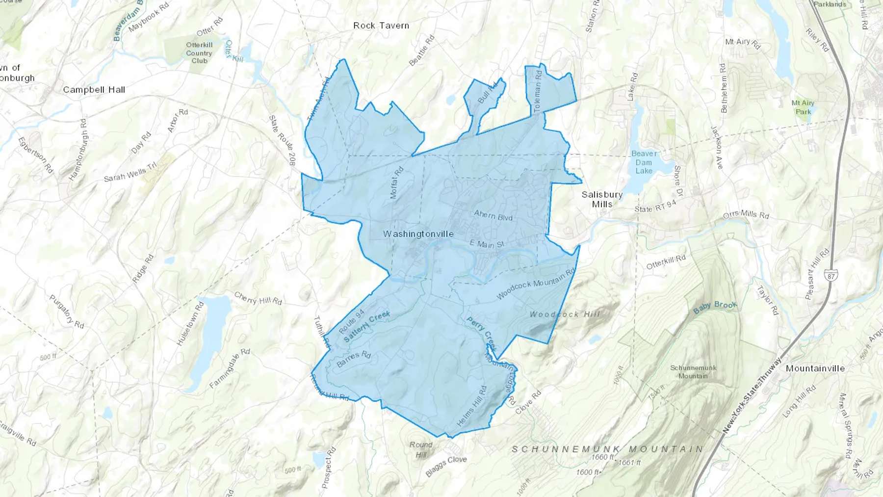 Washingtonville, NY Cash heating Oil delivery map Map of the COD Fuel Oil delivery service area for Washingtonville, NY