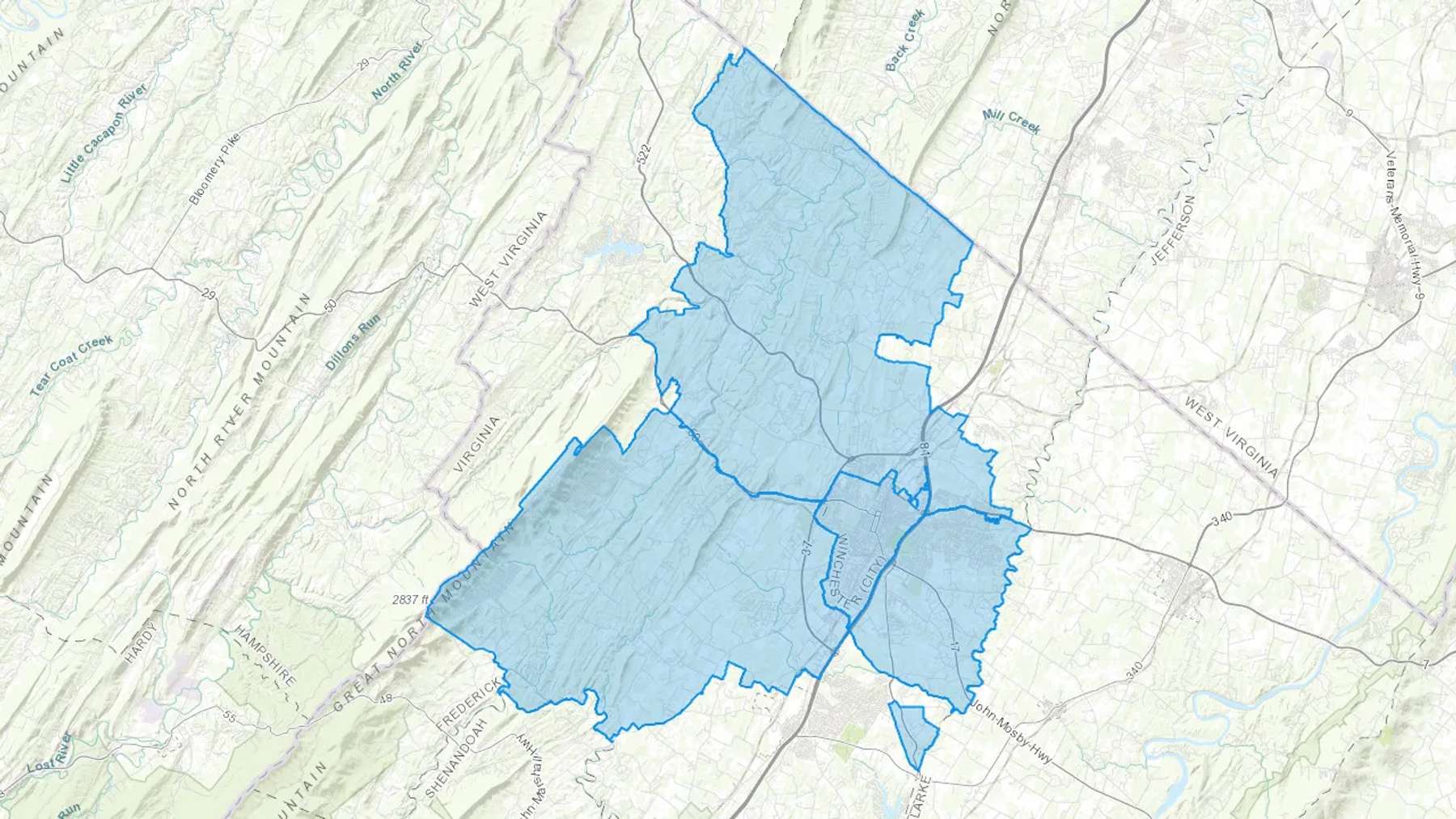 Winchester, VA Cash heating Oil delivery map Map of the COD Fuel Oil delivery service area for Winchester, VA