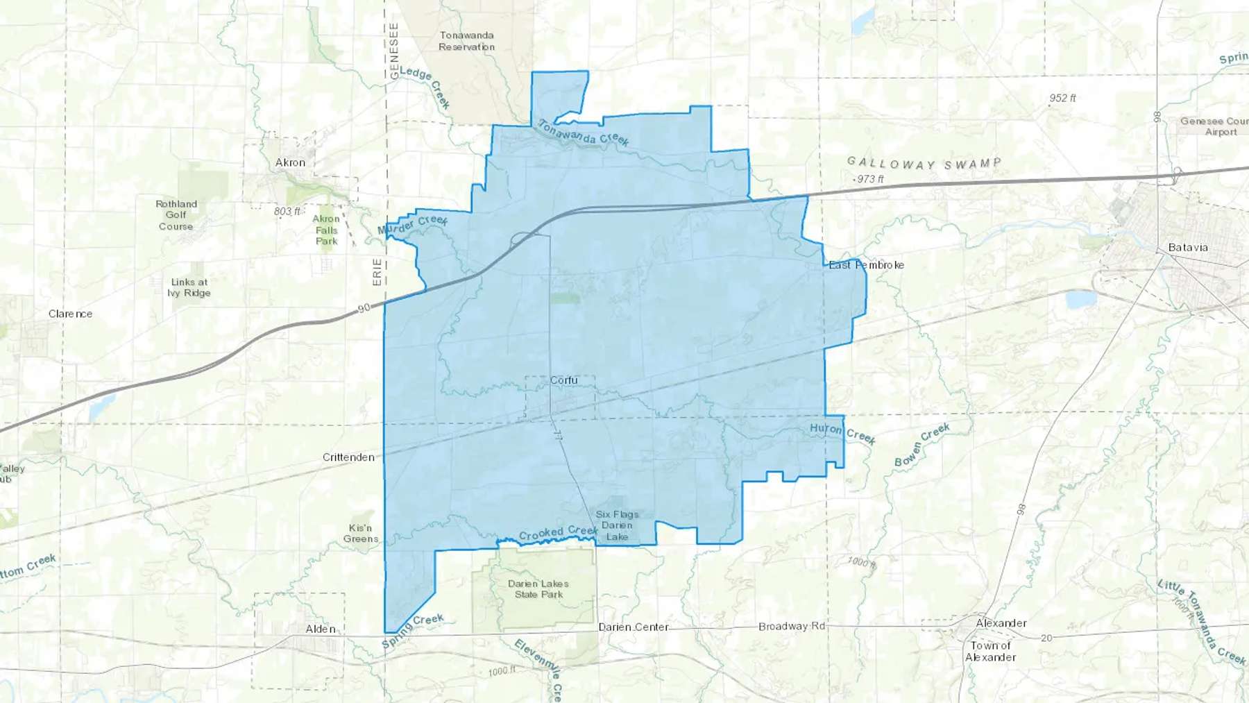 Corfu, NY Cash heating Oil delivery map Map of the COD Fuel Oil delivery service area for Corfu, NY