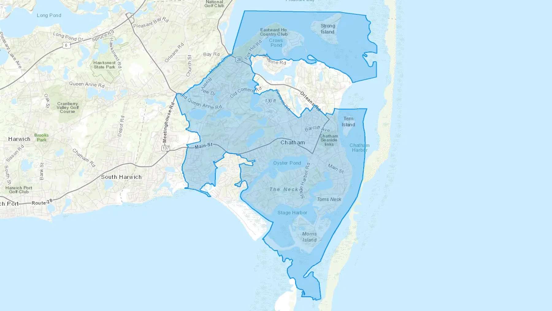 Chatham, MA Cash heating Oil delivery map Map of the COD Fuel Oil delivery service area for Chatham, MA