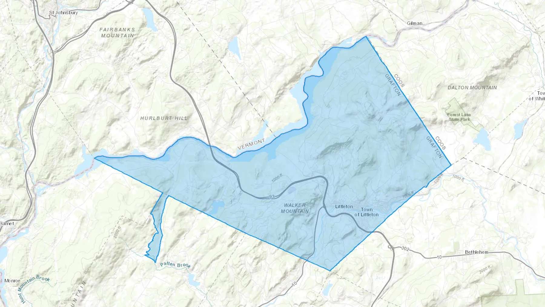 Littleton, NH Cash heating Oil delivery map Map of the COD Fuel Oil delivery service area for Littleton, NH
