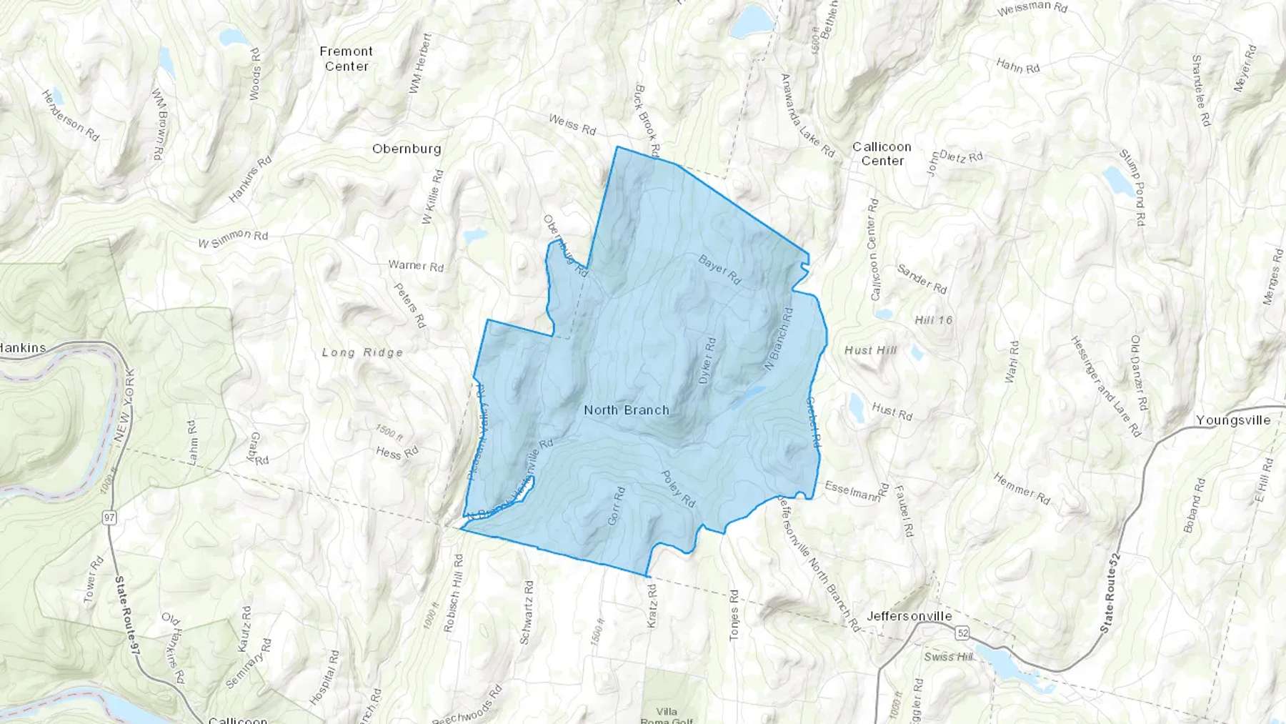 North Branch, NY Cash heating Oil delivery map Map of the COD Fuel Oil delivery service area for North Branch, NY