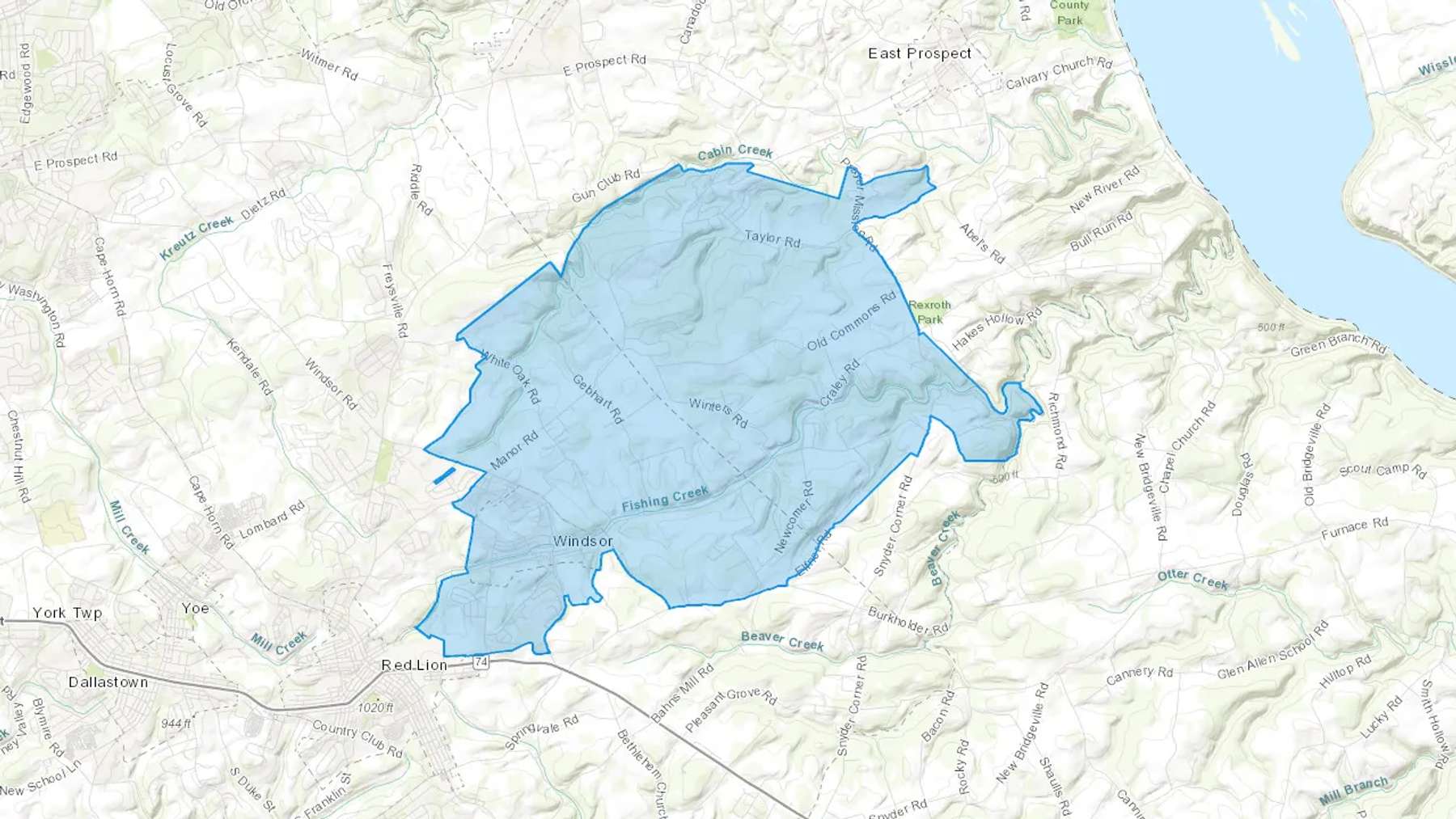Windsor, PA Cash heating Oil delivery map Map of the COD Fuel Oil delivery service area for Windsor, PA