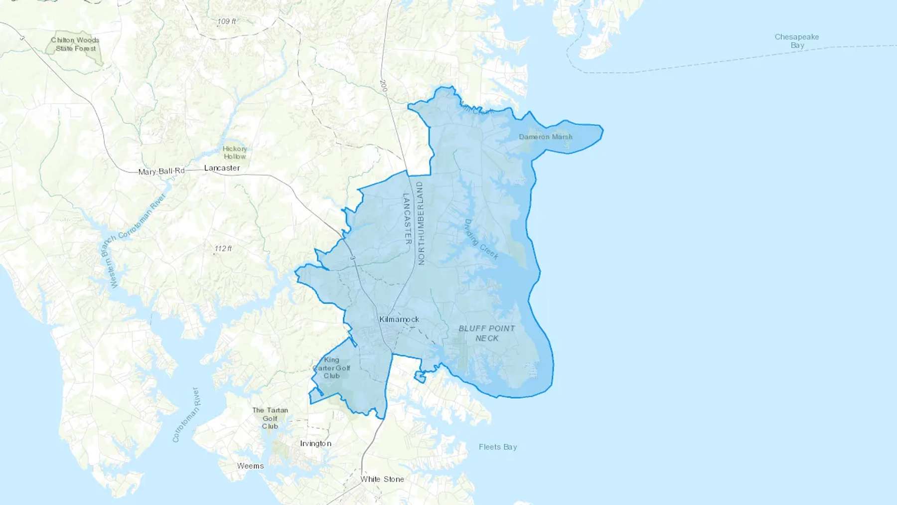 Kilmarnock, VA Cash heating Oil delivery map Map of the COD Fuel Oil delivery service area for Kilmarnock, VA
