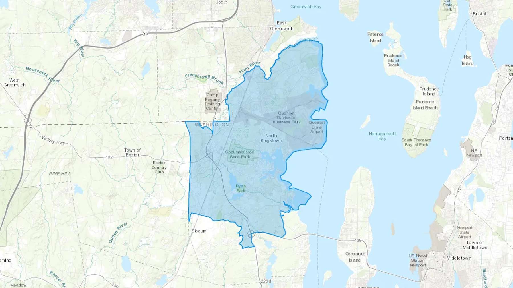 North Kingstown, RI Cash heating Oil delivery map Map of the COD Fuel Oil delivery service area for North Kingstown, RI