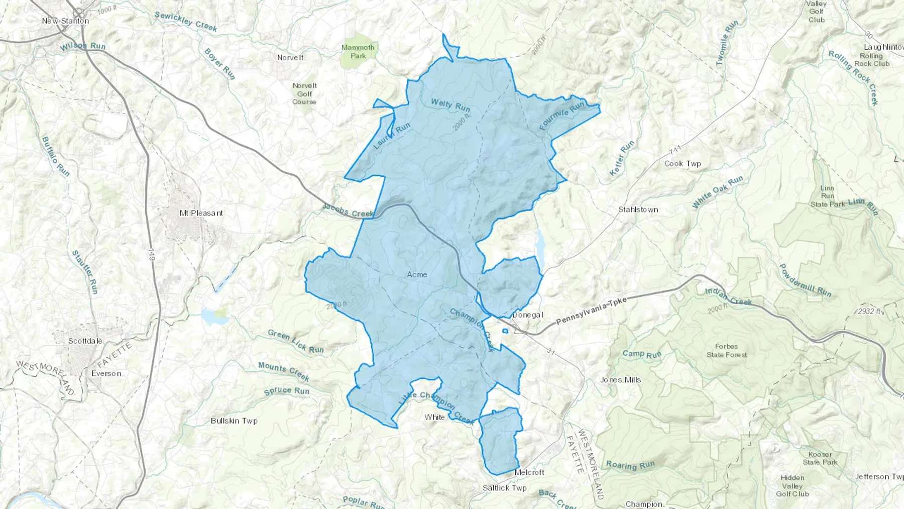 Acme, PA Cash heating Oil delivery map Map of the COD Fuel Oil delivery service area for Acme, PA